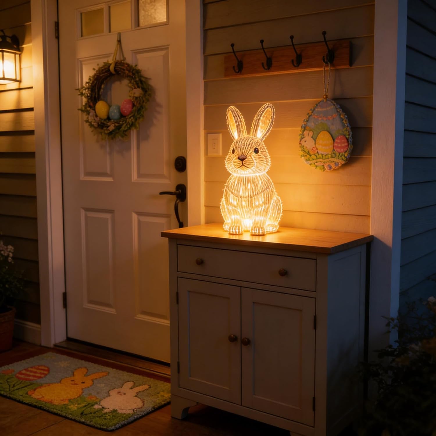 Easter Bunny Light, Battery Powered Led Light Up Rabbit Lantern, Light Up Easter Rabbit Statues, Easter Decoration Desktop Ornament for Indoor Outdoor, Decoration for Home Garden Patio (1)