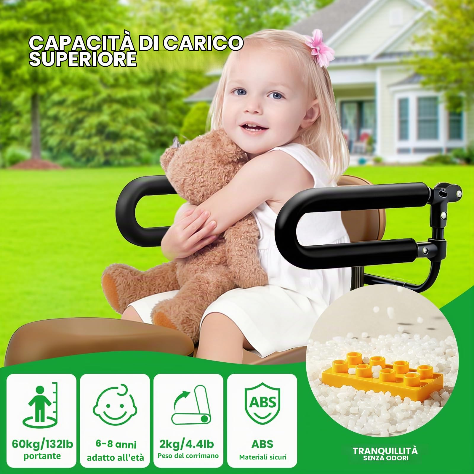 auvstar Seggiolino Bici Posteriore per Bambini Corrimano,Cuscino Sedile Posteriore per Bicicletta Corrimano