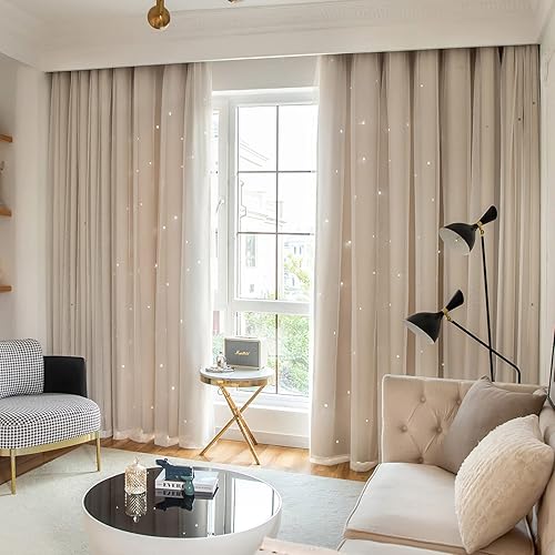 Loyala Cortinas opacas de estrellas para dormitorio, cortinas de doble capa, cortinas para niños, cortinas opacas para niños, cortinas opacas de 84