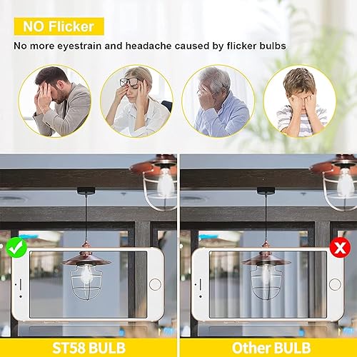 Miniatura 3 de HESSION Bombillas LED Edison vintage de 4 W ST58, equivalente a 60 W, regulables, paquete de 4 bases E26 de 400 lúmenes, 2700 K blanco cálido,