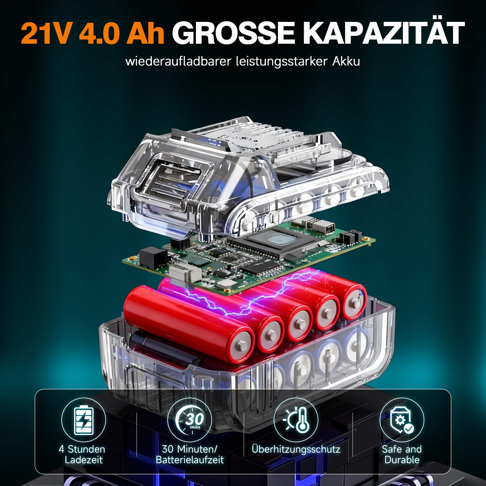 Laubbläser Akku 2 in 1, 21V Laubsauger Kabellos mit 4.0Ah Akku, 19000 U/min Starker Motor, 257km/h Blasgeschwindigkeit, 2,94kPa Saugdruck, Blasen & Saugen, inkl. Staubfangbeutel & Verlängerungsrohr