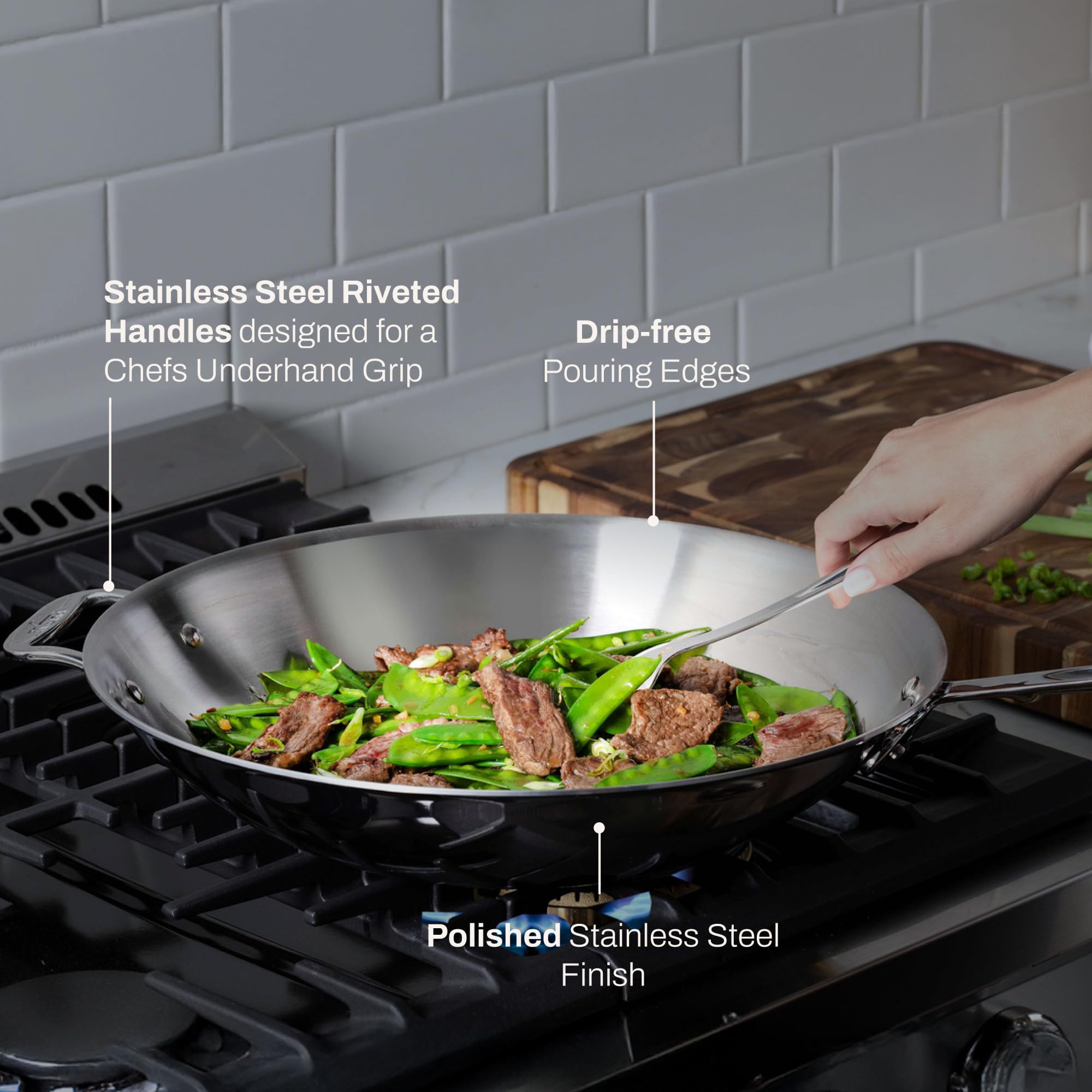 All-Clad D3 Stainless Steel 14 Wok Pan with Lid Made in the USA | The Original Bonded Professional Cookware Wok & Stir Frying Pan Induction Compatible Oven Safe up to 600F product thumbnail 7