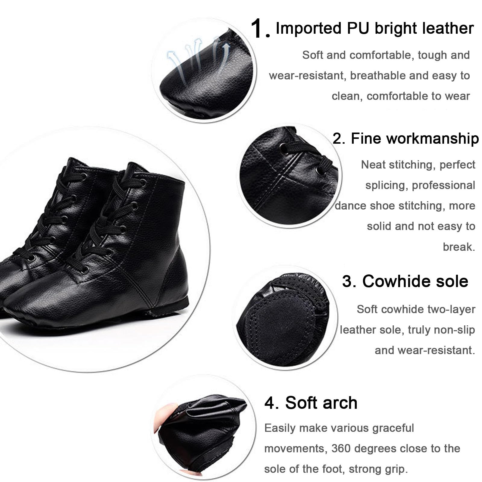 Scarpe da Jazz Alte da Donna, Scarpe da Ballo con Lacci in Pelle PU per Ragazze Unisex - Scarpe da Ballo con Suola Divisa