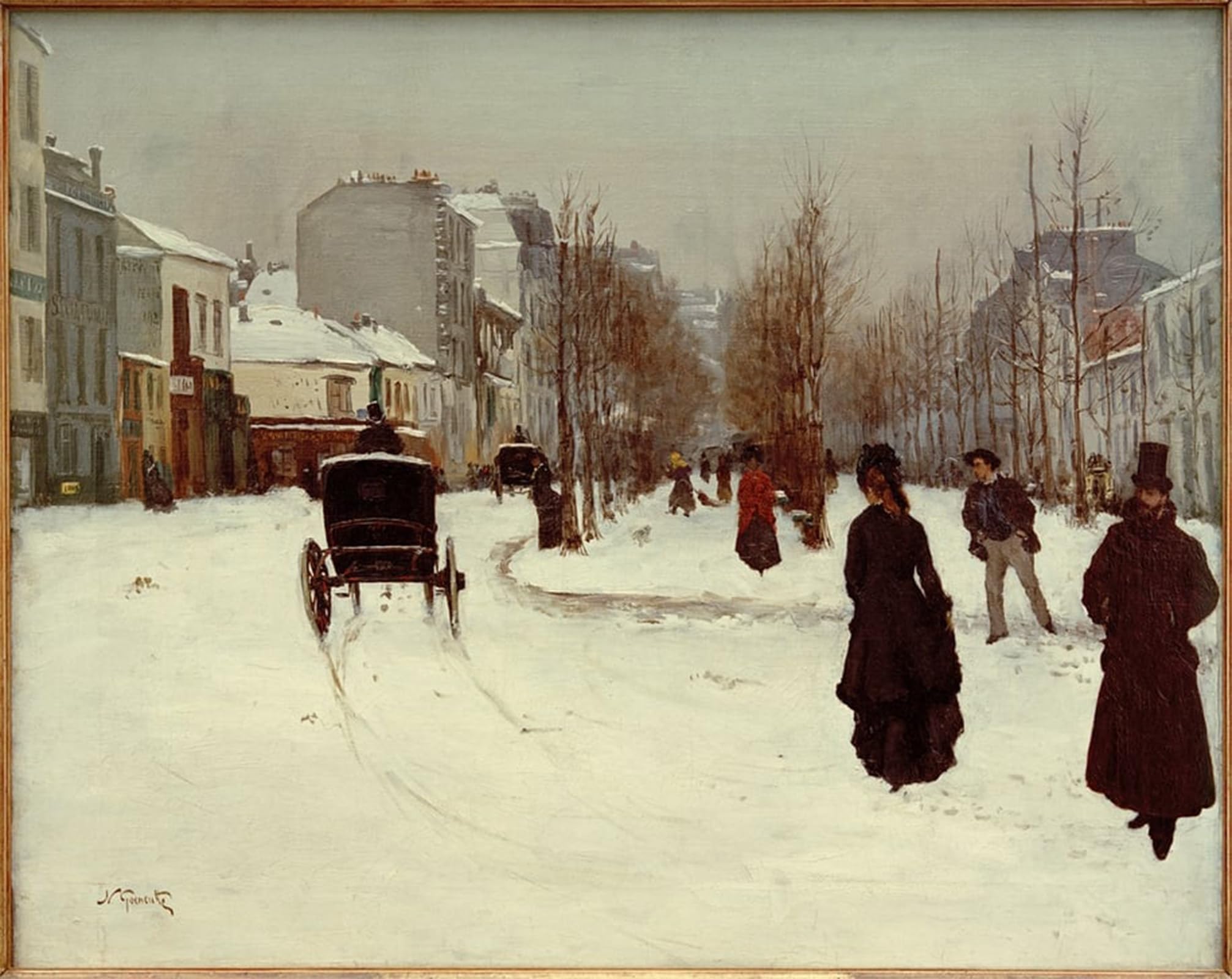 SERENDIPITP Retro Picture Poster Wall Art Pictures Painting the Boulevard De Clichy Under the Snow by Norbert Goeneutte Wall Art Canvas Print for Wall Decor 60x90cm