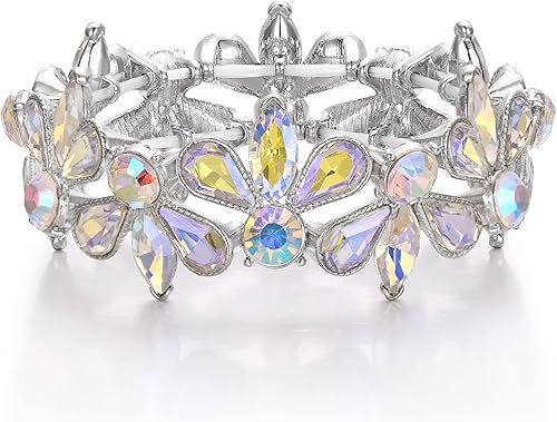 EleQueen Wedding Party Costume Bracelet for Women, Rhinestone Crystal Stretch Bangle Bracelet for Bridal Brides