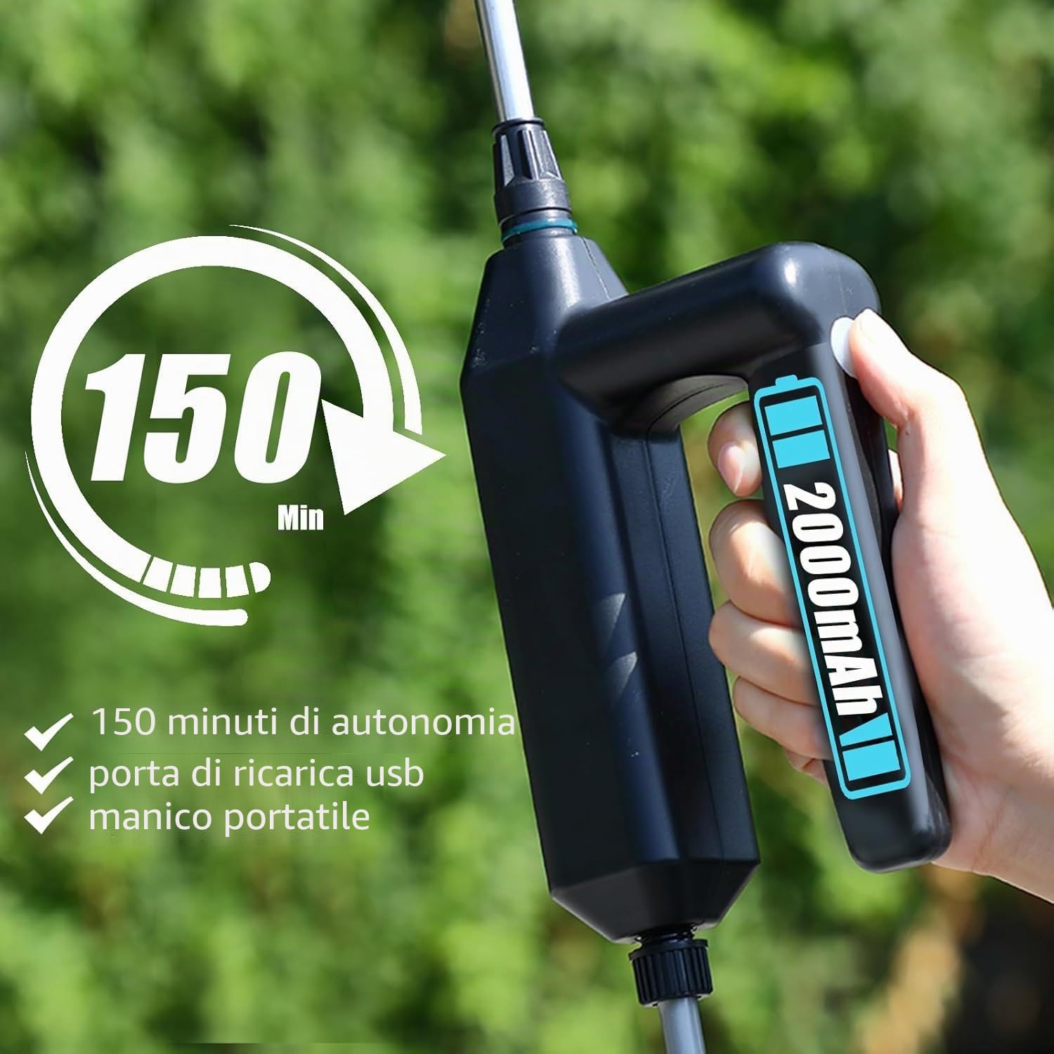 OBEST Spruzzatore Elettrico Piante, Nebulizzatore a Pressione Ricaricabile | Spruzzatore Portatile da Giardino con 3 Beccuccio Regolabile e 5M Tubo per Giardino, Patio, Prato
