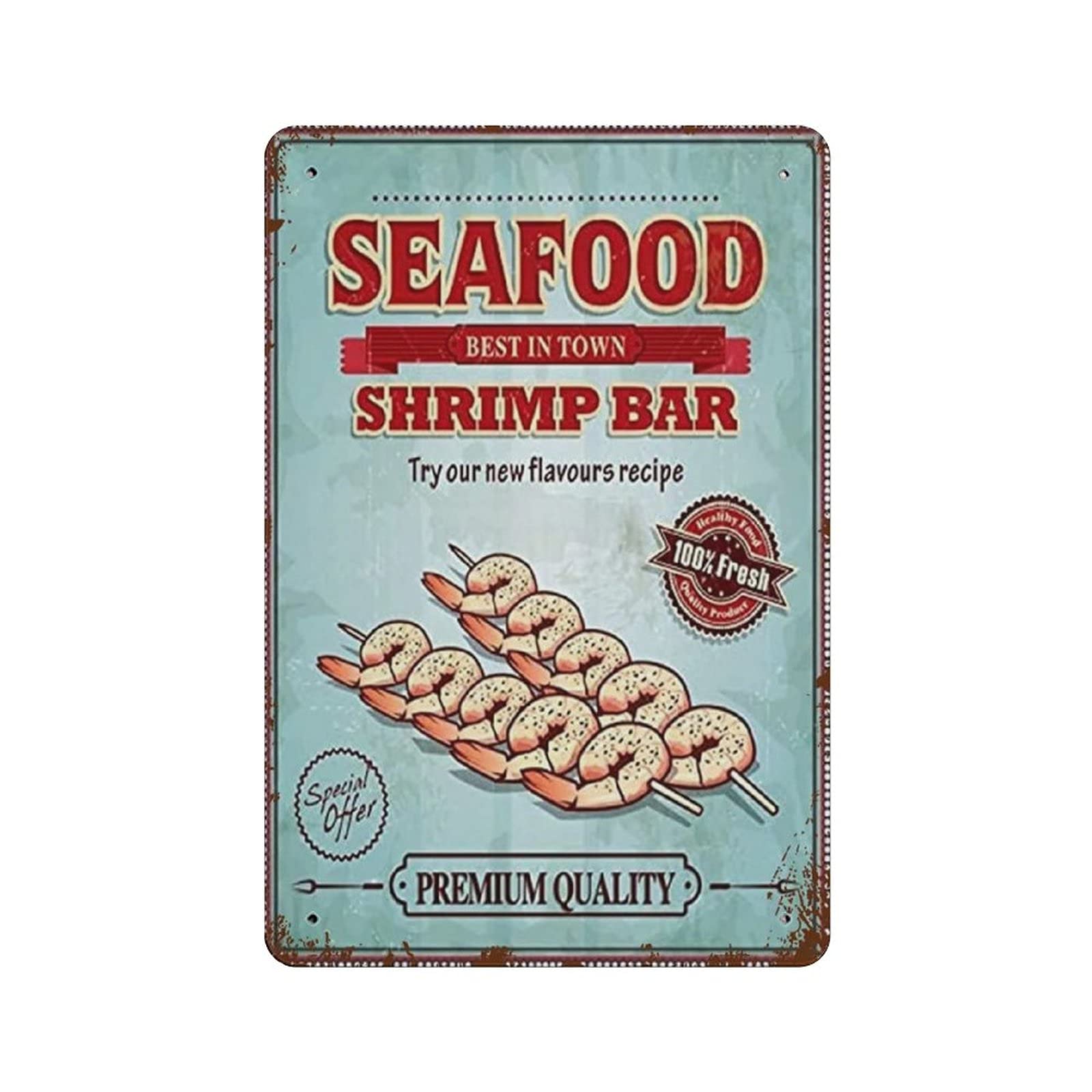 Seafood Shrimp Bar Metal Signs, Fun Poster For Bar Kitchen Cafe Farmhouse Wall Decor 12x8 Inch