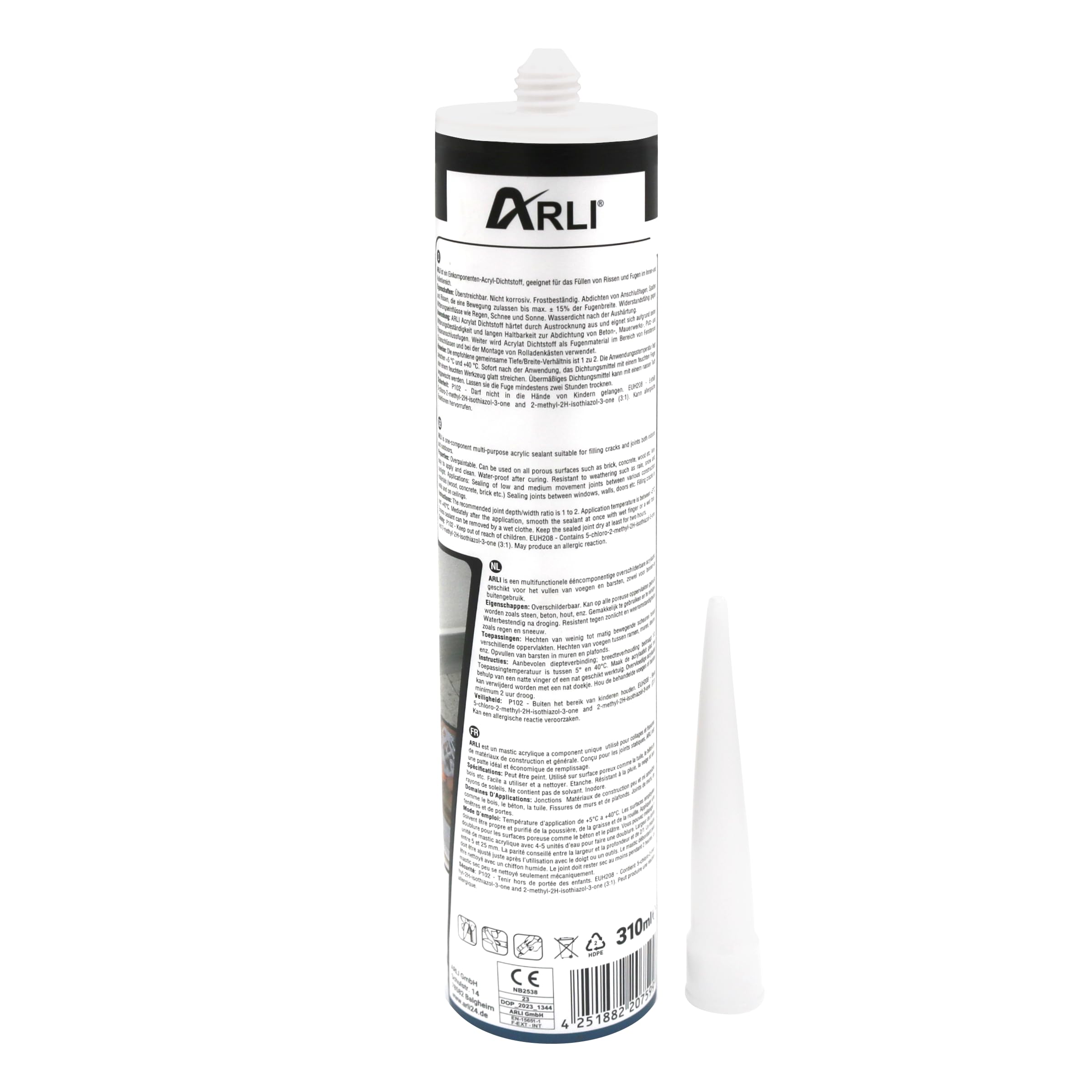 24x ARLI Acryl Maleracryl Dichtstoff 310ml weiß Universal Bauacryl Fugenmasse überstreichbar für Anschlussfugen Fugen Risse Fenster Türen Putz Beton Holz Wand Dichtmasse innen außen (24 Kartuschen)