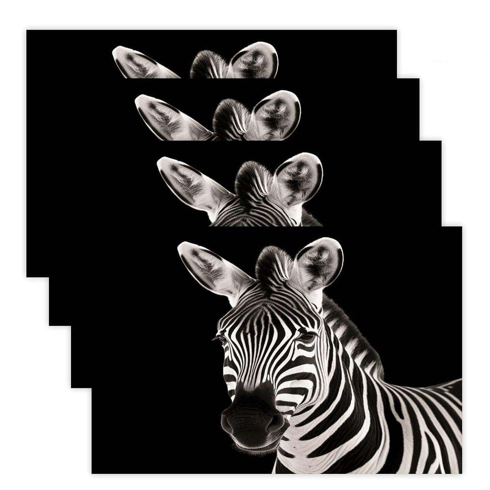 Zebra Placemats Flax Place Mats for Dining Table Rectangle Non-Slip Table Mats Heat Resistant Washable Placemat for Kitchen Home Decor Party Outdoor 12" X 18"