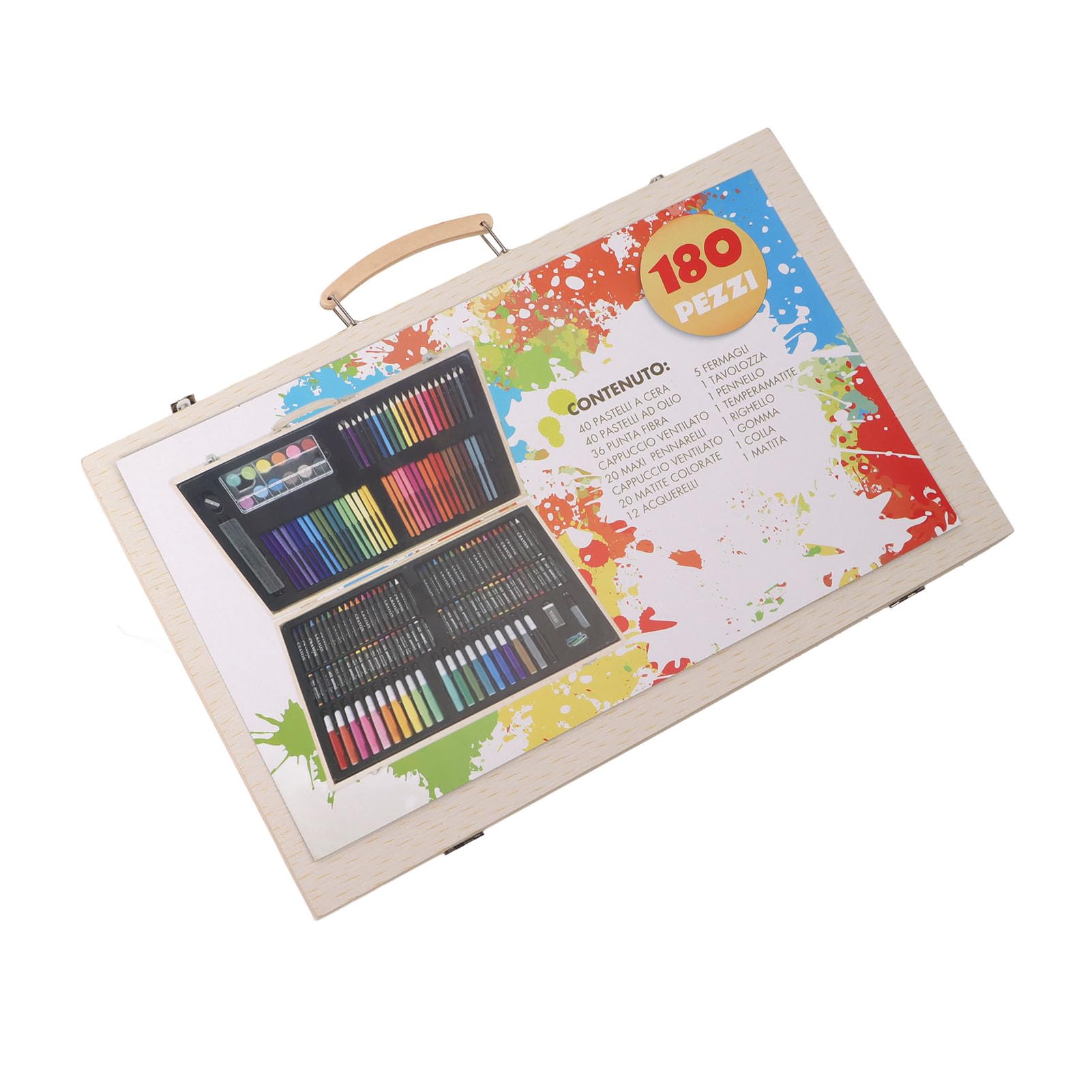 Kinder Malset mit Holzbox – 168teiliges Zeichenset mit Buntstiften, Wachsmalstiften, Aquarellfarben und Pinsel für Kinder ab 3 Jahren