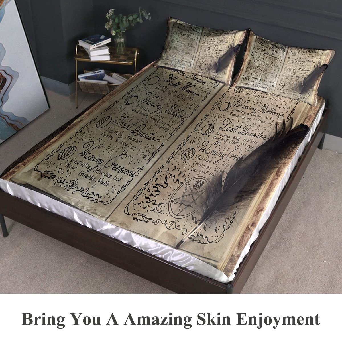 Amazon.com: BlessLiving Vintage Satin Bed Sheets Queen Silky  