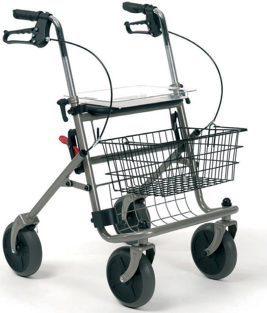 Vermeiren 286E - Deambulatore pieghevole Rollator, con cestino e tavolino in plexiglass