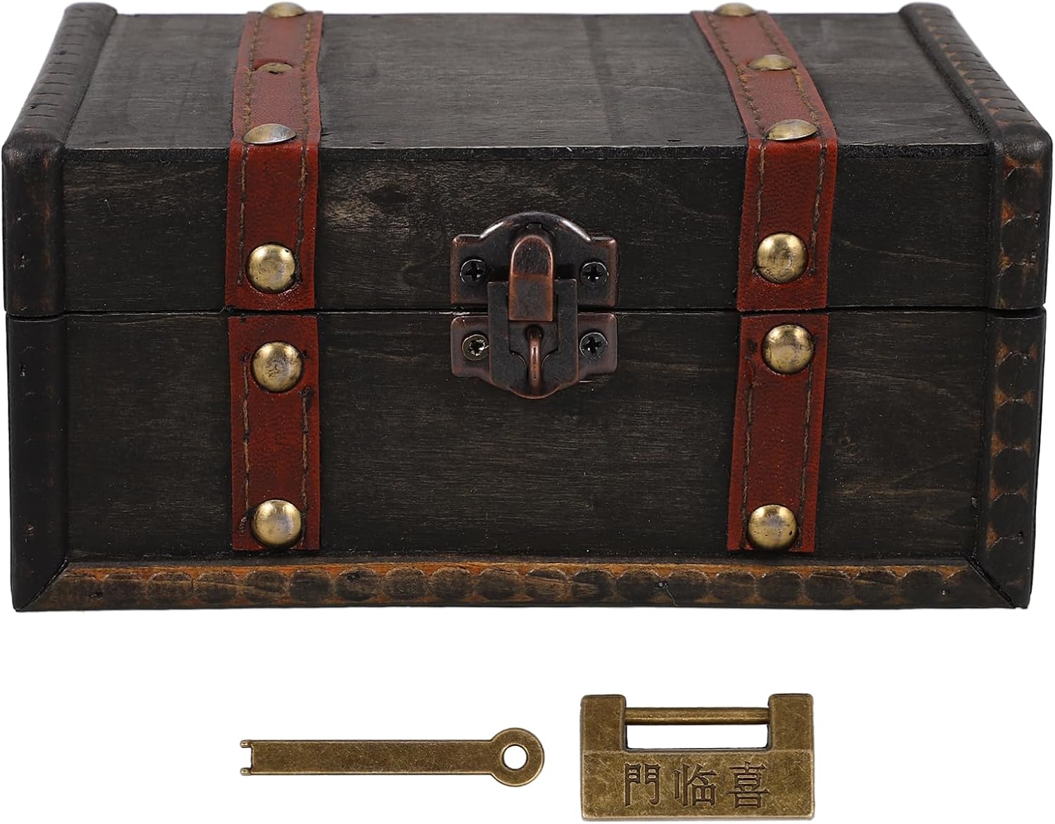 CALLARON Vintage Wooden Jewelry Organizer Box with Hinged Lid Decorative Storage Chest with Lock for Presents and Film Props Charming Treasure Chest for Keepsakes and Collectibles