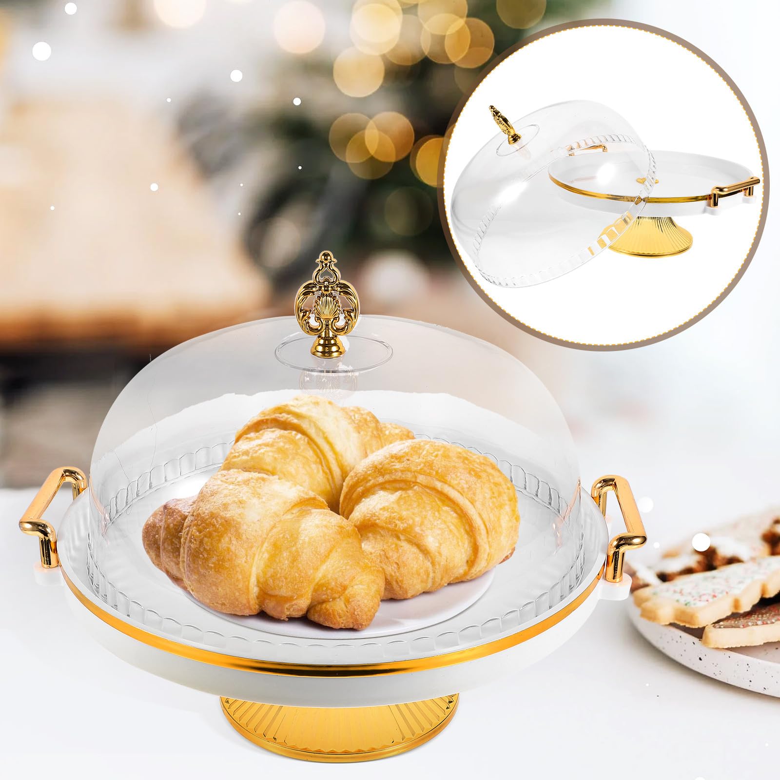NUOBESTY Présentoir à Cupcakes de Mariage Transparent avec Couvercle Blanc Plateau à Gâteau sur Pied pour Desserts et Pâtisseries Support de Service Élégant pour Fêtes et Buffets 1