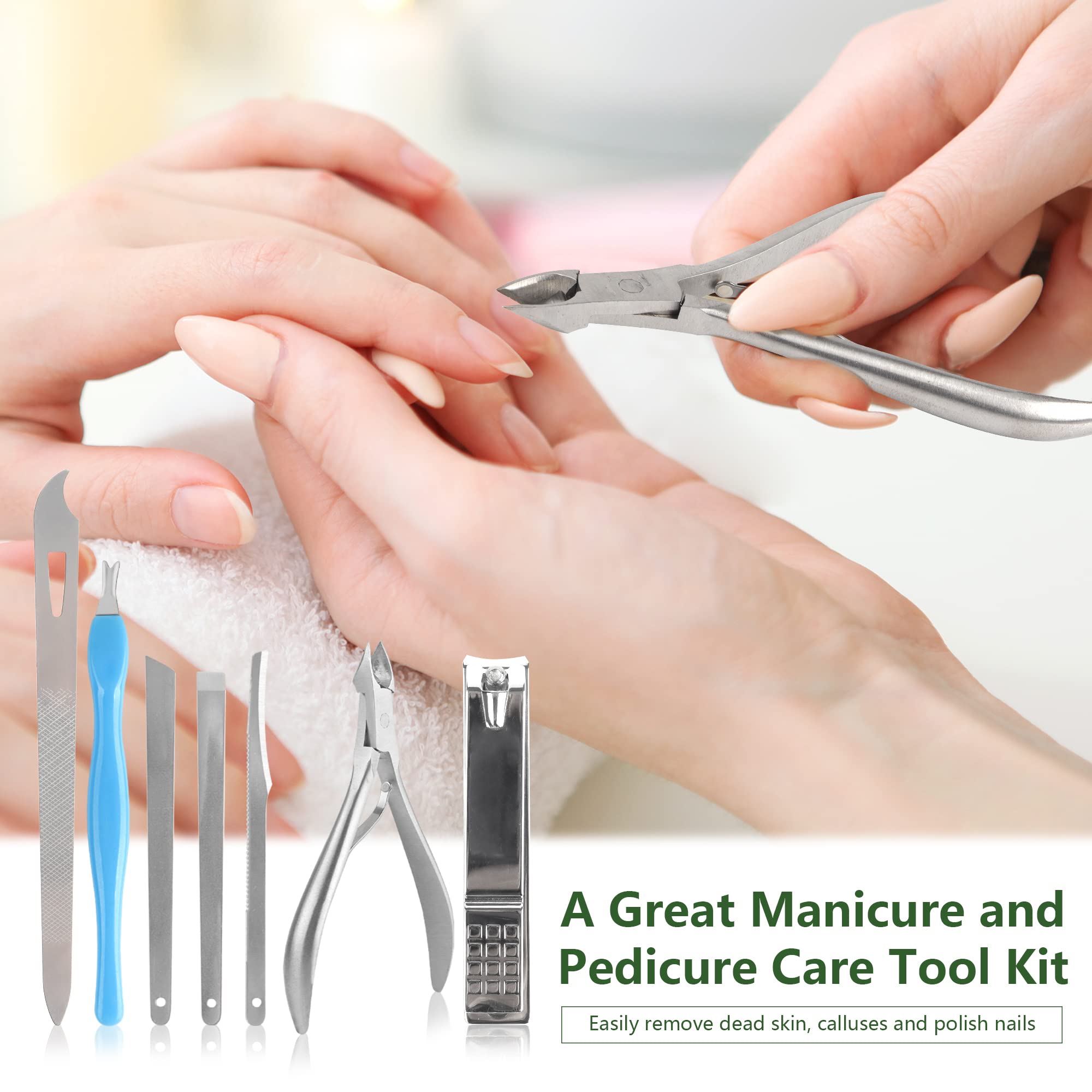 Kit de pedicura de acero inoxidable para exfoliación profesional de callos de 17 piezas para mujeres y hombres en casa o viajes o salón de belleza para el cuidado de los pies