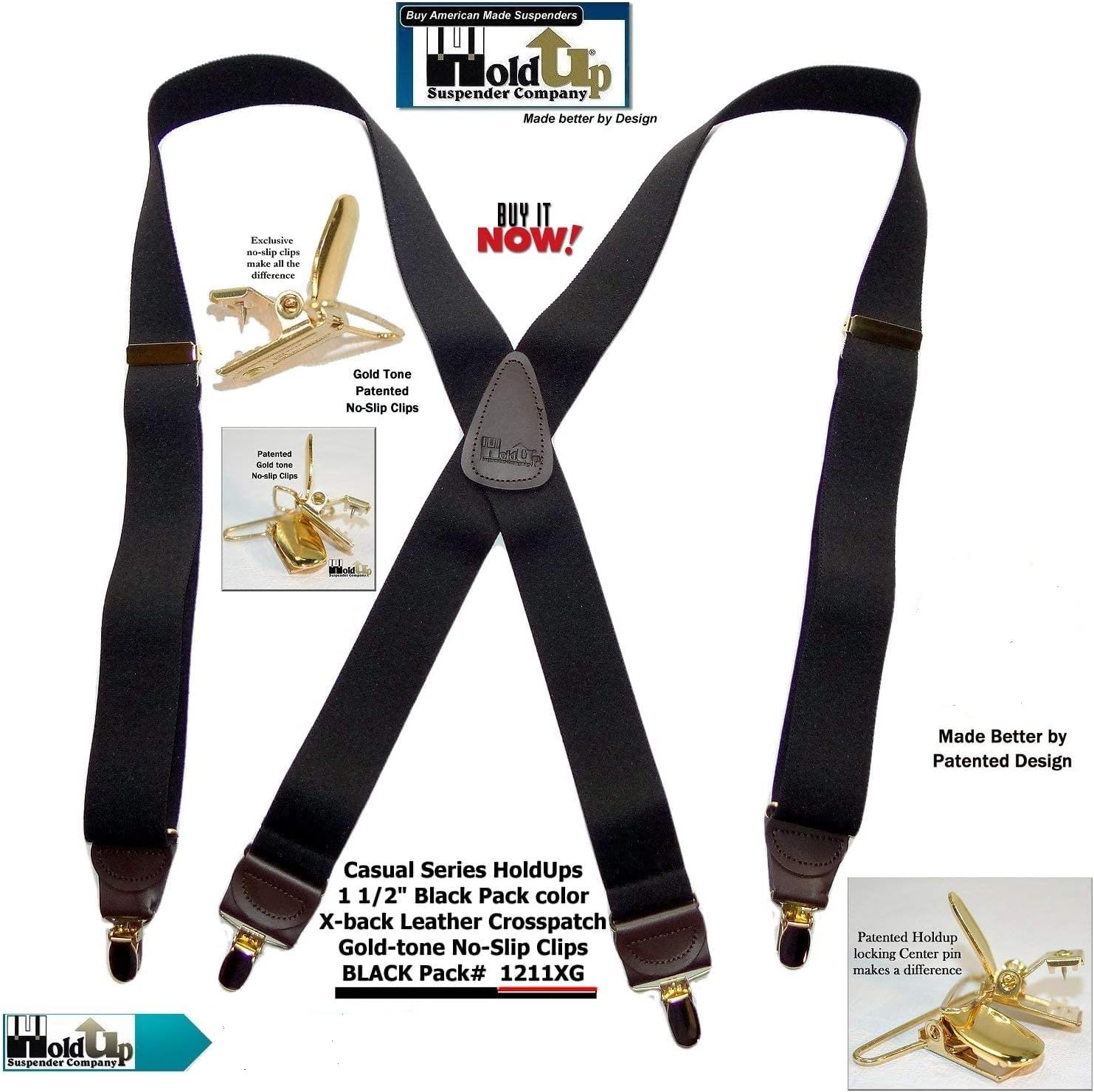 Hold-Up Casual Series Suspenders for Men In the Traditional X-Back Style with USA Patented No-Slip Clips - Image 2