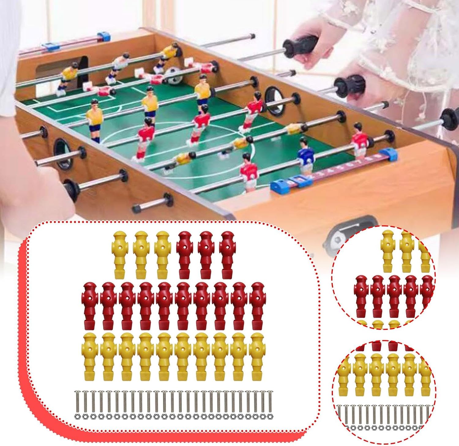 26 Pieces Table Soccer Players Football Machine Accessories Easy Installation Repair Parts Foosball Men Foosball Players(Red Yellow)