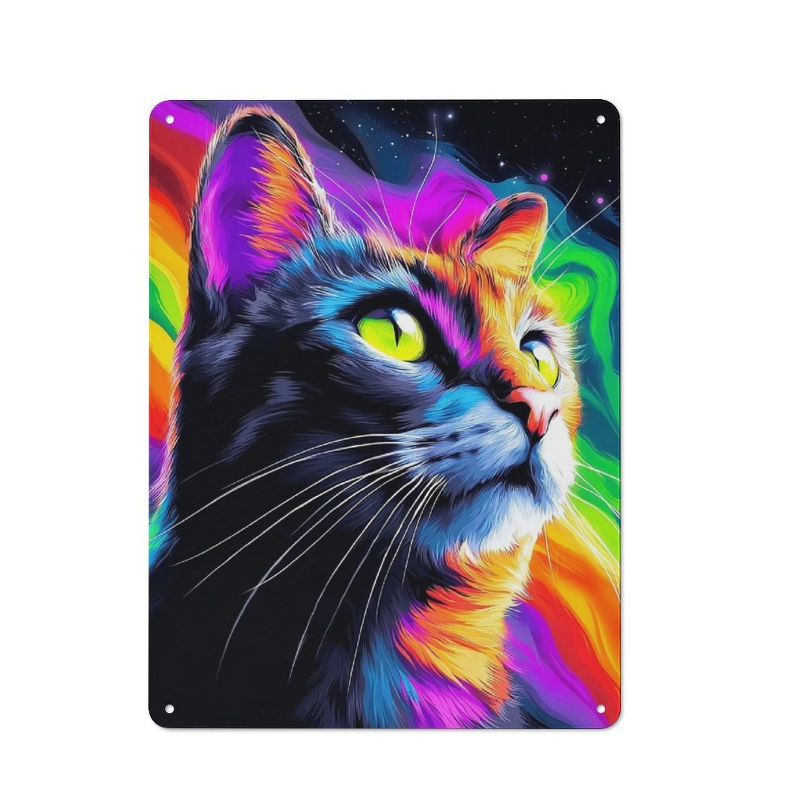Junmoney Rainbow Whiskered Cat Tin Wall Plaque 40X30cm With For Kitchen Or Home Bar, A Christmas Gift For People Styling Kitchen And Home Bar