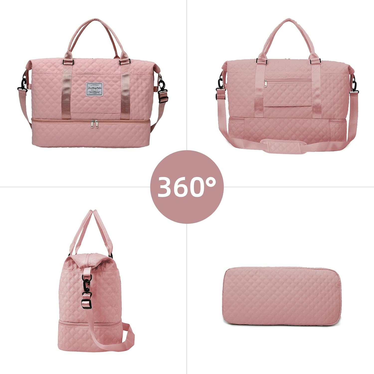 Travel Duffle Bag Weekender Bags for Women with Shoe Compartment Carry On Duffel Overnight Bag with Toiletry Bag for Hospital Pink - Image 7