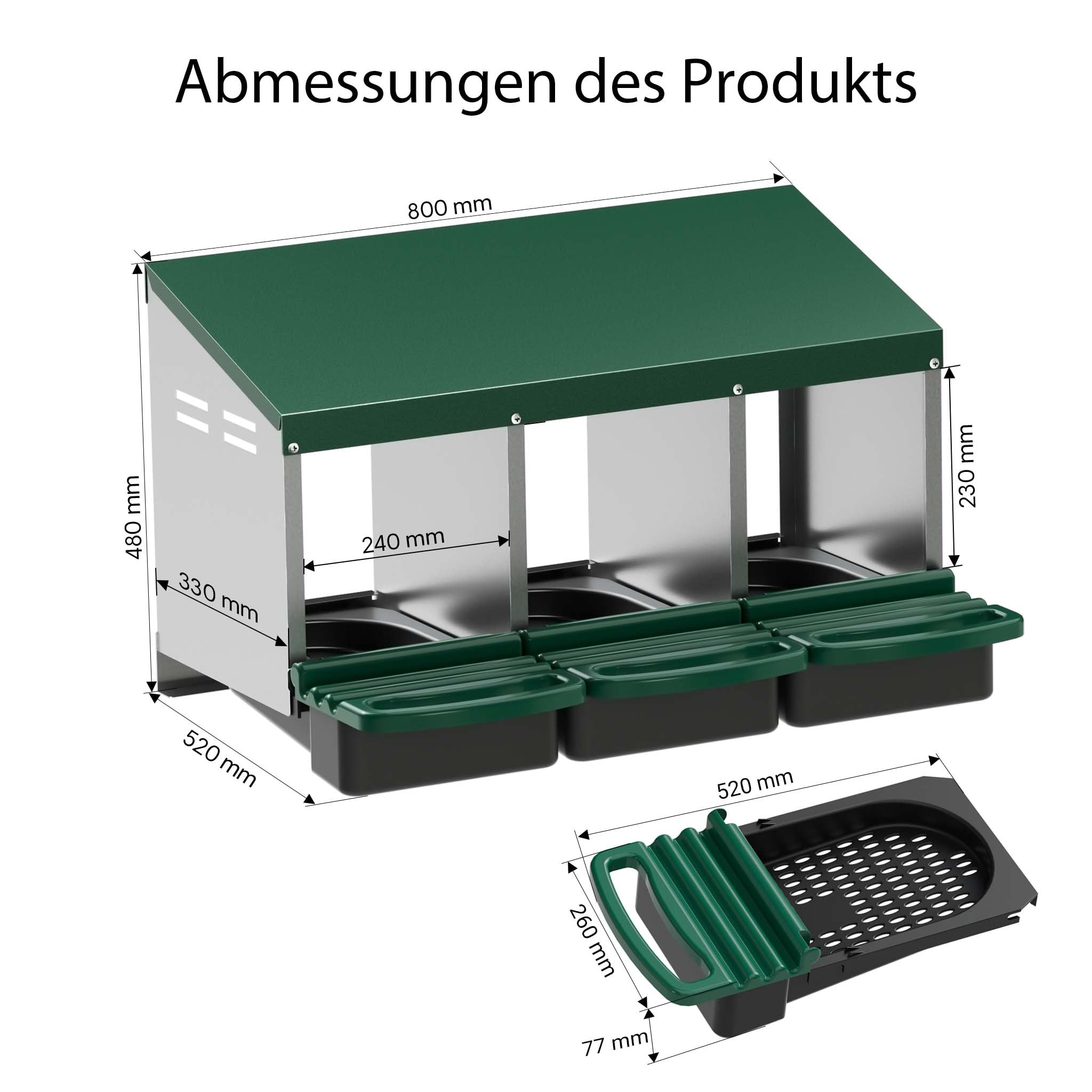 Fudajo Dreier Legenest mit Auffangschale 81 x 52 x 48 cm, Legekasten für Hühner, Hühnernest mit Lüftungslöcher für Luftzirkulation, Kunststoff Abrollnest für Wandmontage