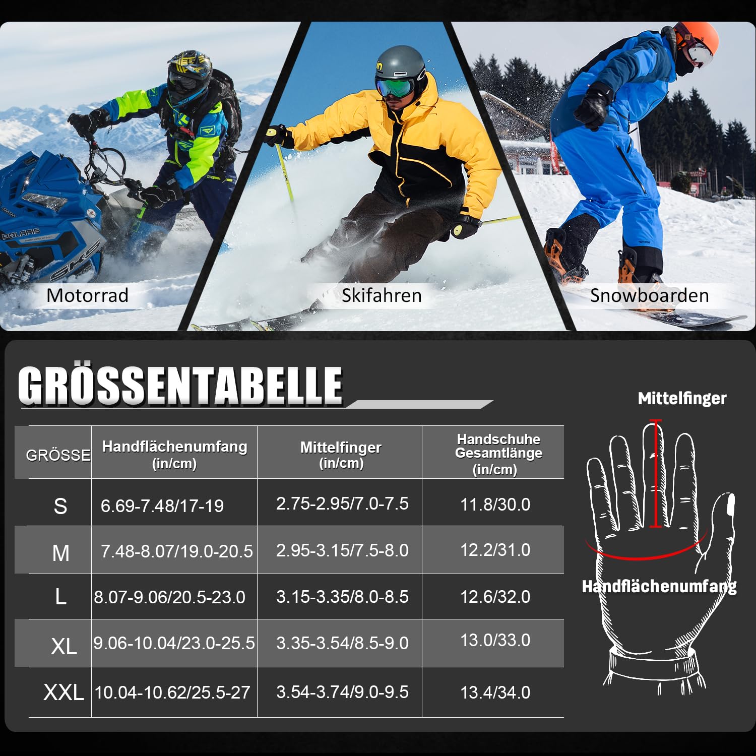 Rękawiczki narciarskie, męskie, wodoszczelne, zimowe, ciepłe, 3M Thinsulate rękawiczki snowboardowe, zimowe rękawiczki śniegowe, termiczne, wiatroszczelne, czarny, XL