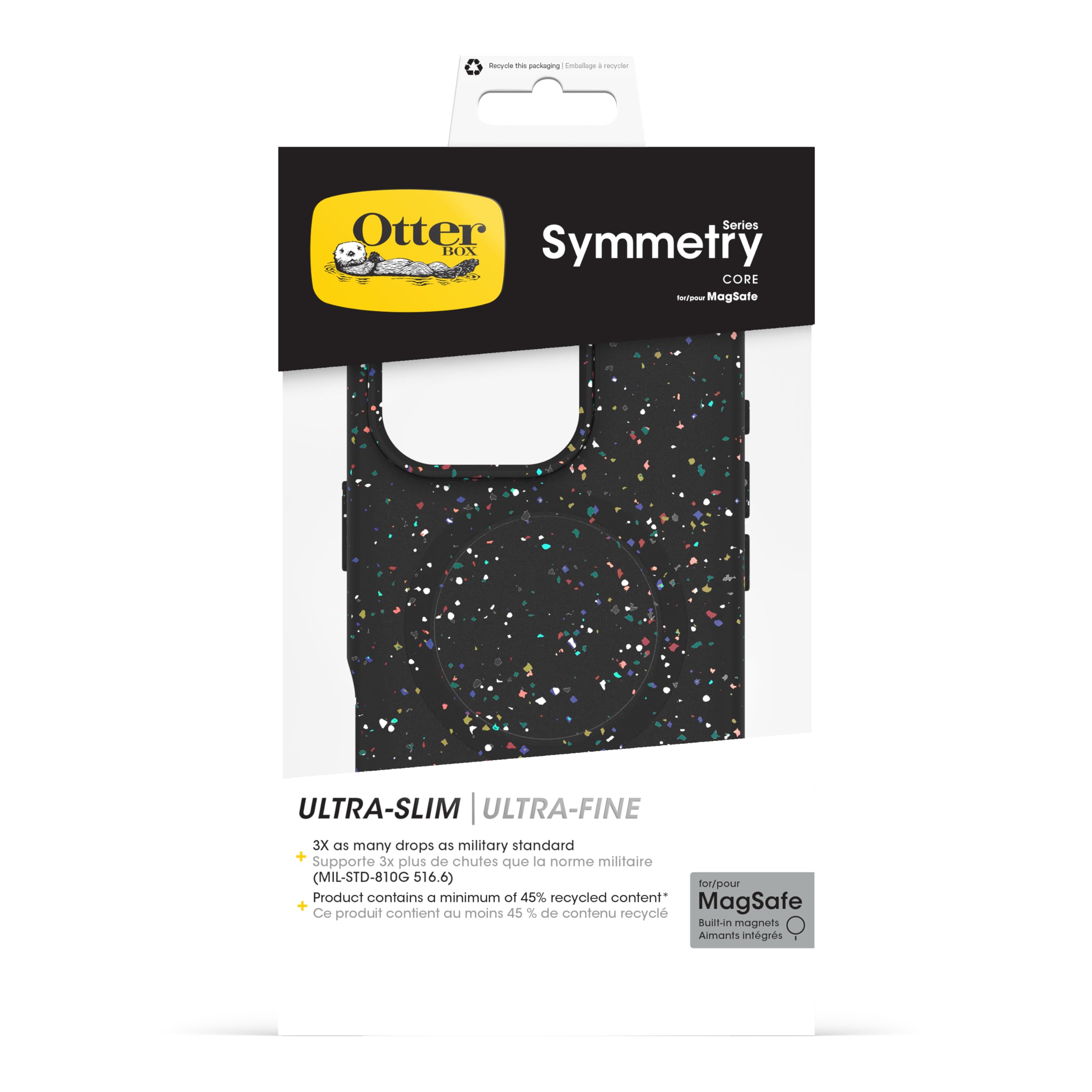 OtterBox Cover per iPhone 16 Pro Symmetry Series Core MagSafe, resistente a shock e cadute, ultra sottile, protettiva, Testata 3x vs norme MIL-STD 810G, Nero