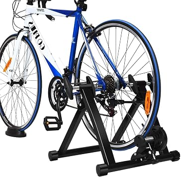 Bike Trainer Stand, Stationary Bike Stand for Indoor Riding, Steel Bicycle Exercise Magnetic Stand for 26-28 Wheels with Front Wheel Riser, Quick Release Folding Exercise Bike Stand Trainers