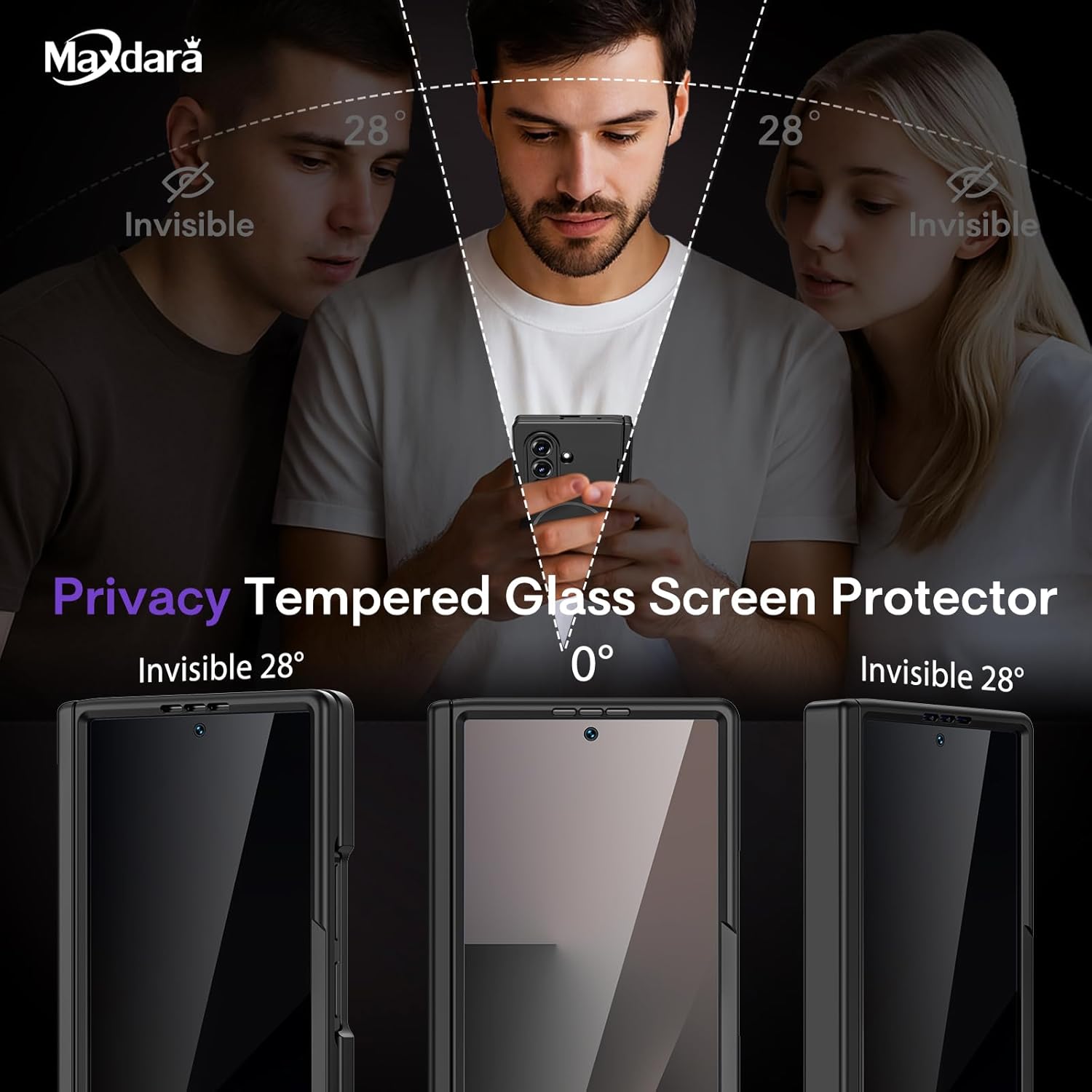 Maxdara for Z Fold 7 Case with Privacy Screen Protector, [Compatible with Magsafe] [with Belt Clip] [Hinge Protection] Magnetic Cover for Samsung Galaxy Z Fold 7 - Black (Privacy Screen) Z Fold 7 Privacy-Black