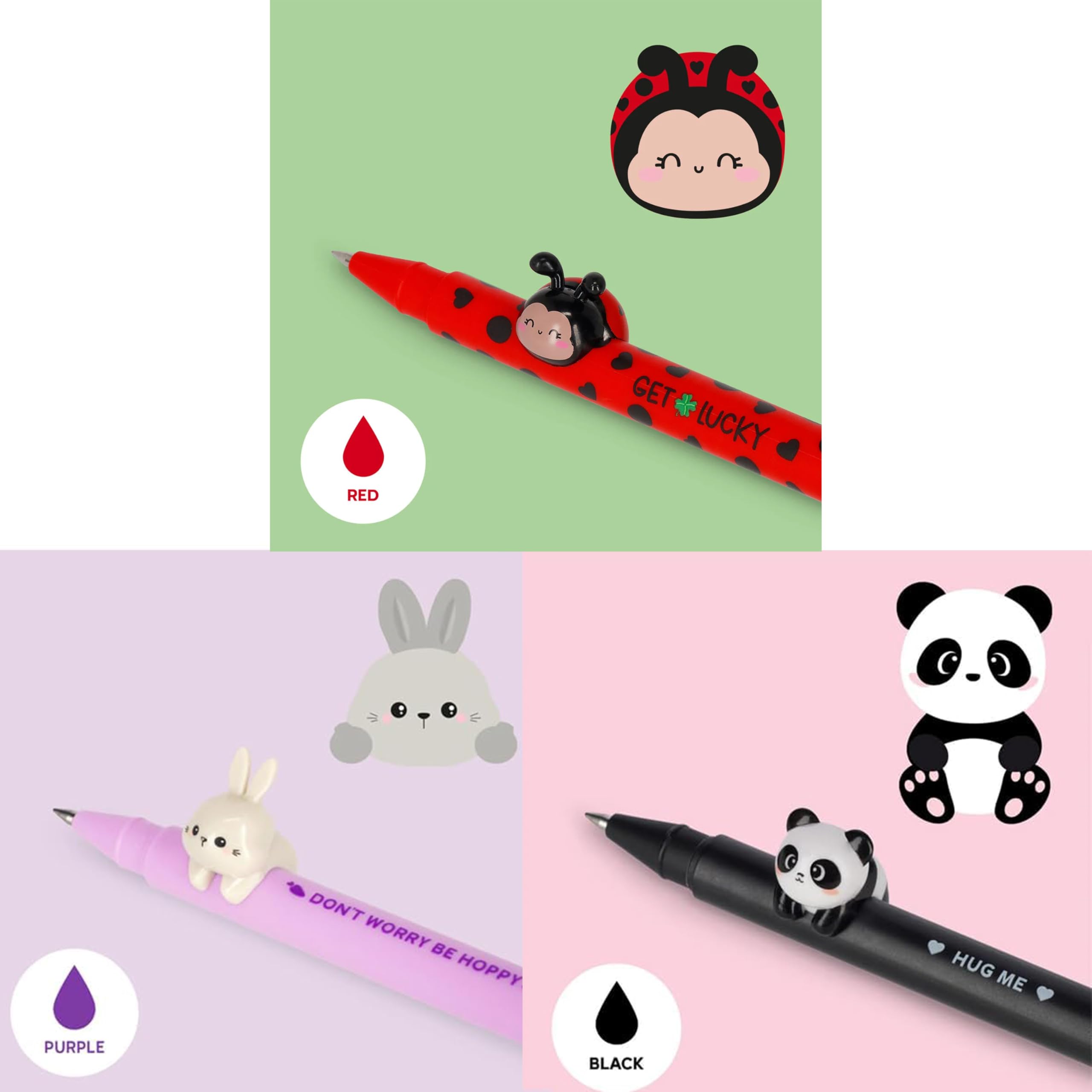 LEGAMI – Stylo gel – Amis mignons, lot de 15 avec coffret cadeau exclusif Abeille, Lion, hippopotame, monstre, panda, lama, licorne, lapin, tigre, koala, chat, ours en peluche, paresseux, coccinelle