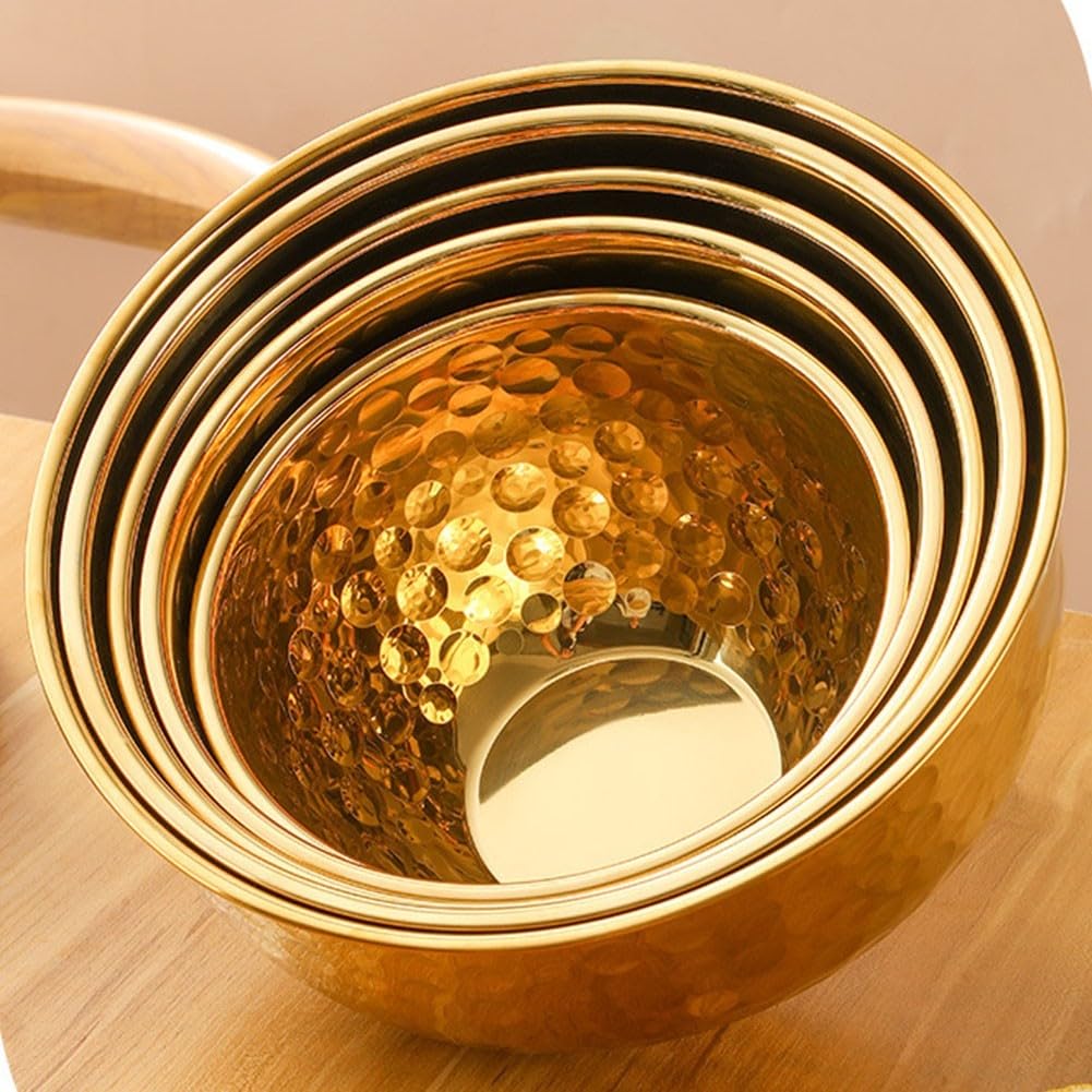 Insalatiera testurizzata, in acciaio inox martellato, per uso domestico, perfetta per la preparazione di insalate e il lavaggio delle verdure (dorato, 6 pezzi)