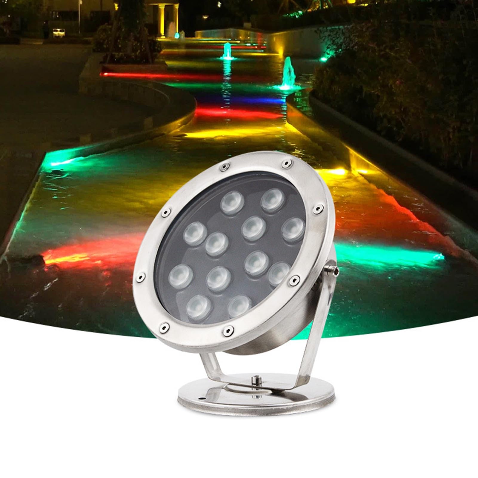 PsmpengAMZ LED Fountain Lights Underwater Landscape Light IP68 Waterproof Low Voltage Spotlight 180° Adjustable for Waterfalls, Pond, Swimming Pool, Rockery(White,18W-24V)