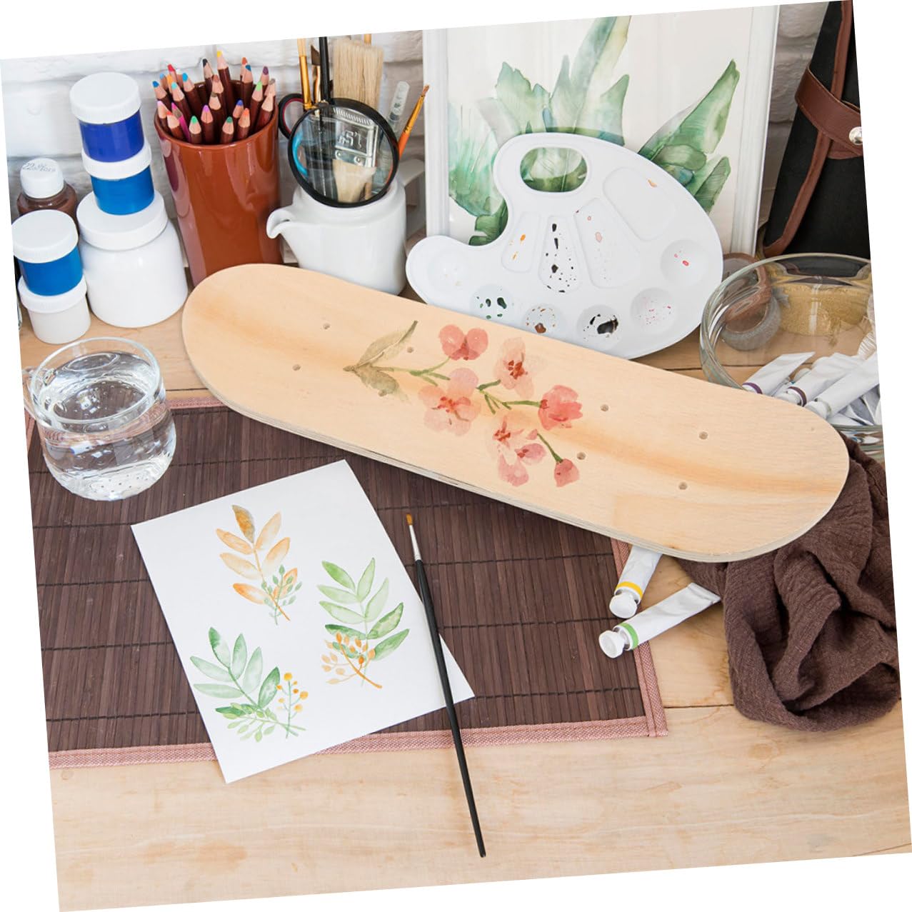 2 Stück Blanko Skateboarddecks aus Holz Beidseitig Bemalbar für Kinder für Kindergarten Kunstprojekte