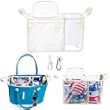 AMOIGEE Clear Beach Bag Organizer Insert with Zipper Closure Lid and 3pcs Accessories Compatible with Bogg Bag Medium- Tote Insert Bag Divider with Sunglasses Holder, Clips Hooks