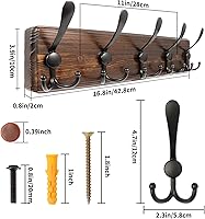 Vista 6 de Coat Rack Wall Mount 16.8'' Rustic Hat Rack with 5 Triple Hooks Coat Hooks Wall Mount Farmhouse Wall Hooks for Hanging Coat, Bags, Towels