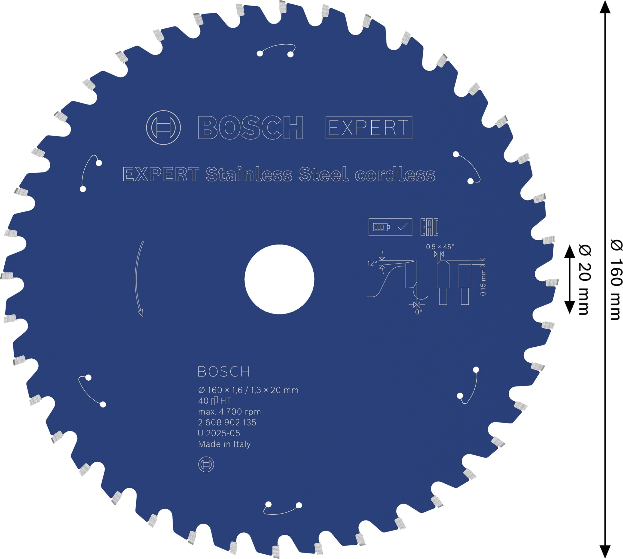 Bosch 1x Hoja de sierra circular EXPERT Stainless Steel cordless para cortador de mano en seco (para Acero inoxidable, Ø mm, Professional Accesorios Sierras cortadoras en seco de mano sin cable)