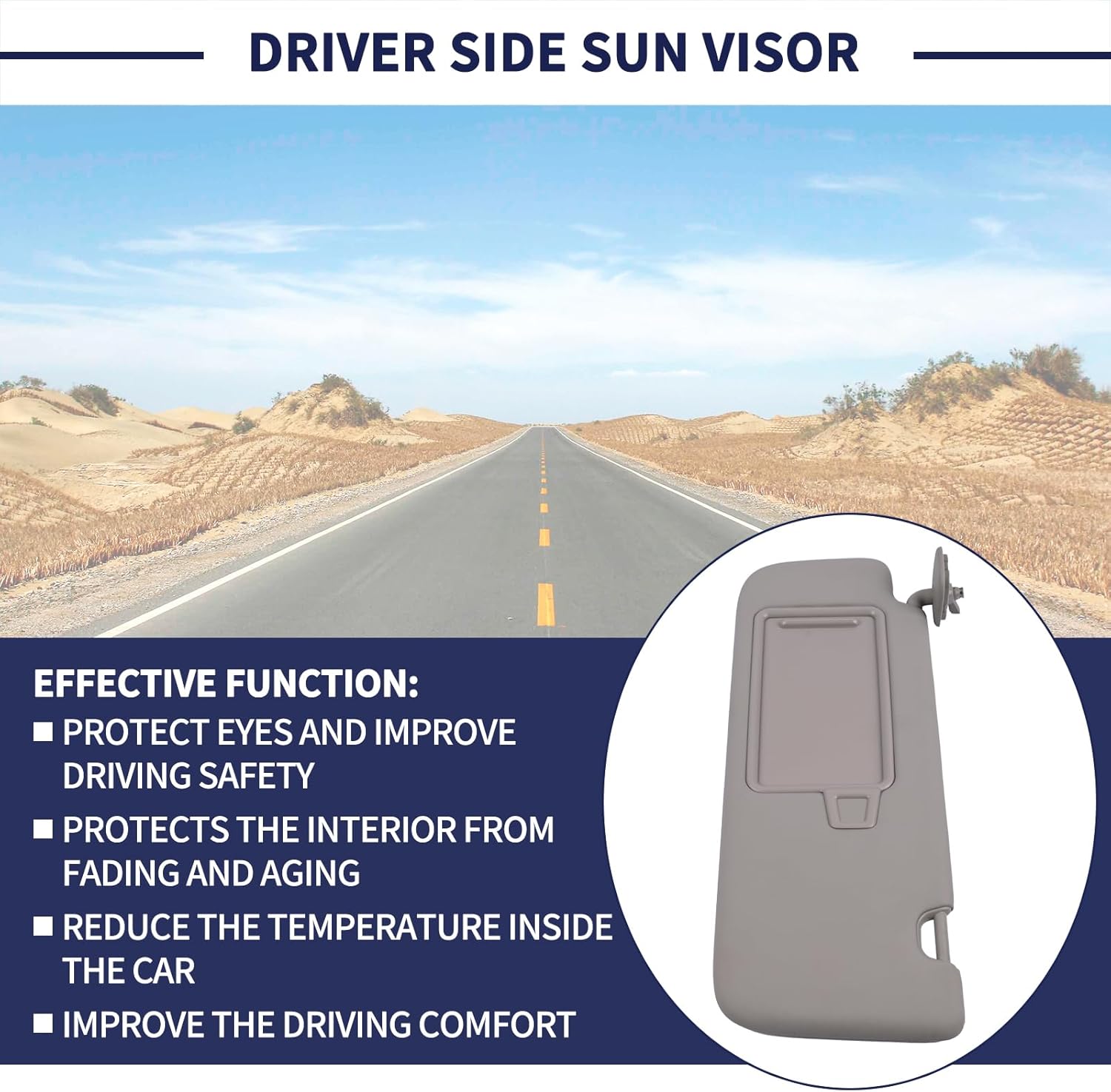 Driver Side Sun Visor W/o Sunroof Fit for KIA Sportage 2017-2022 Replace 85210-D9110 Front Left | Sun Protection Shade | Makeup Mirror | Gray
