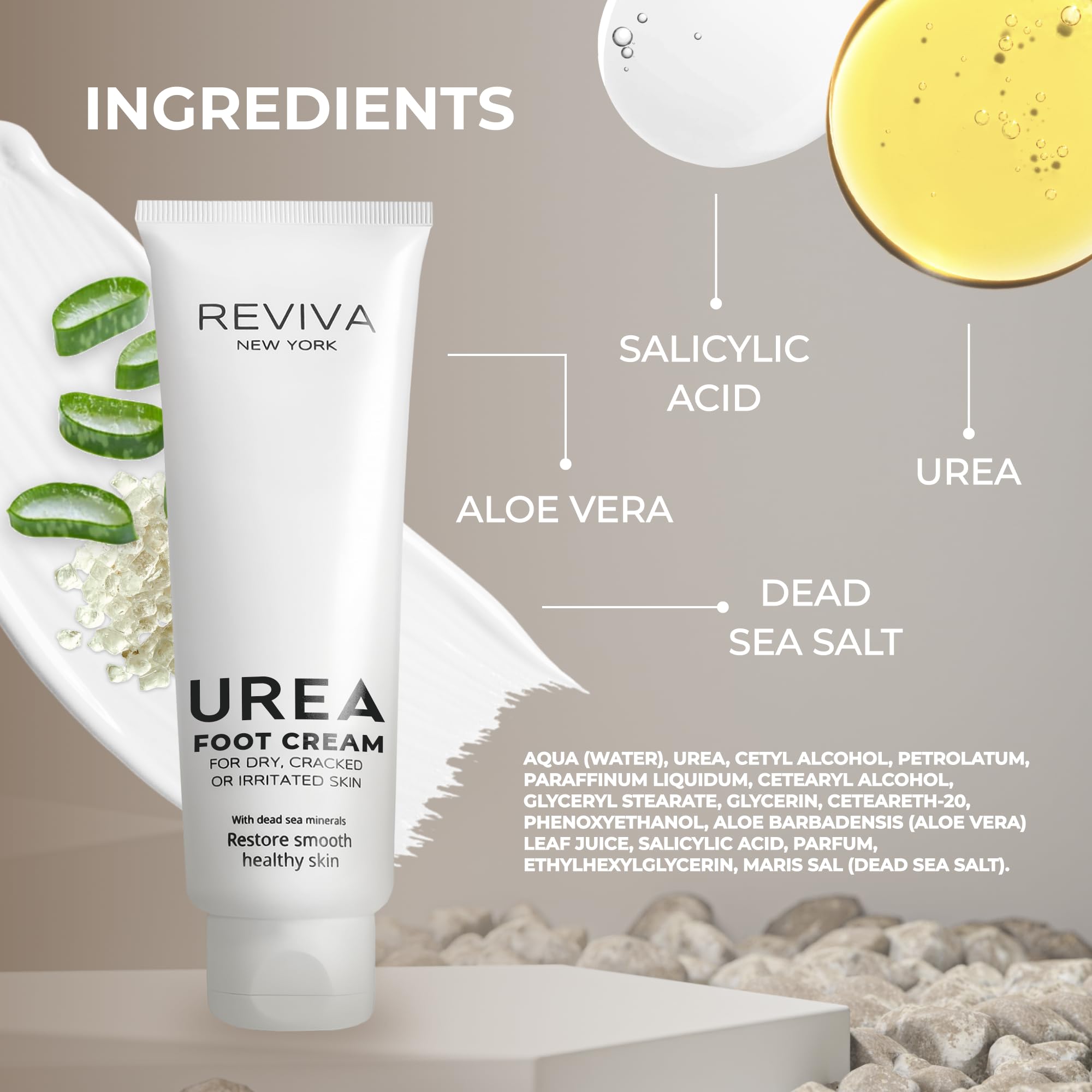 Crema para pies con urea, ácido salicílico y minerales del mar muerto – Crema intensiva para pies secos y agrietados, removedor de callos y suavizante de uñas de los pies – Hidratación profunda y 3