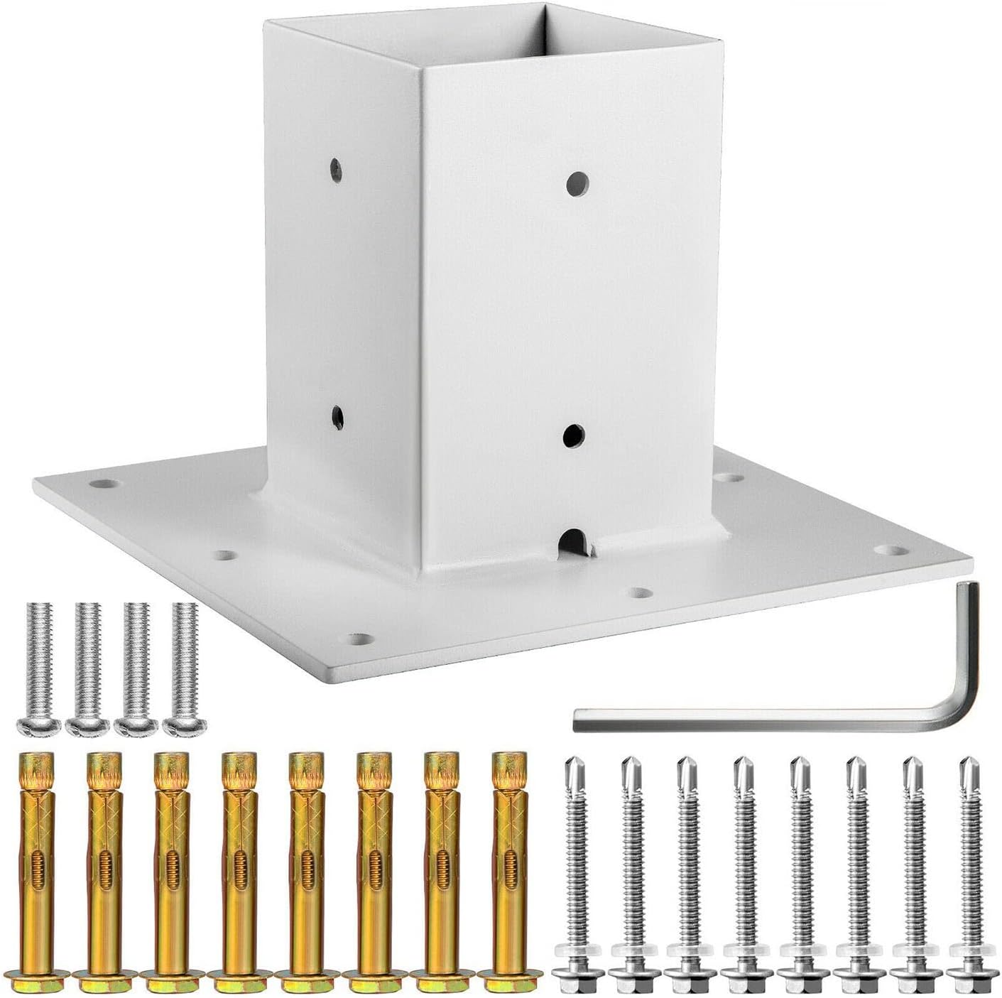 Post Base Mailbox Base Plate 4x4 Bronze/White/Granite/Black Powder-Coated Steel Surface Mount Steel Deck for Mailbox Post (Color : White)