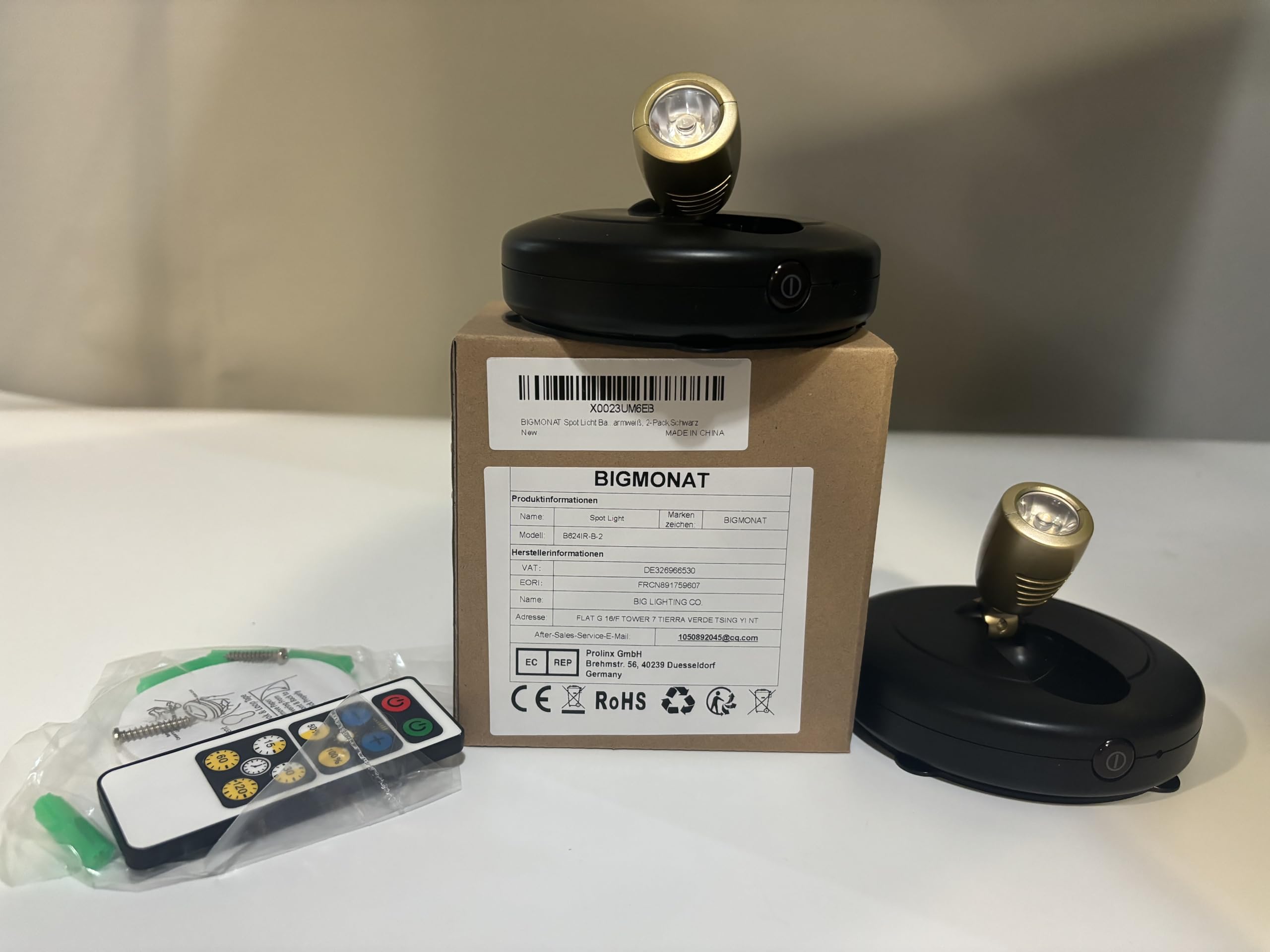 BIGMONAT Spot Alimentato a Batteria, LED Senza Fili Dimmerabili Per Piante, Illuminazione Interna, Luce Accentuata, Bianca Calda, Confezione Da 2 - Nero