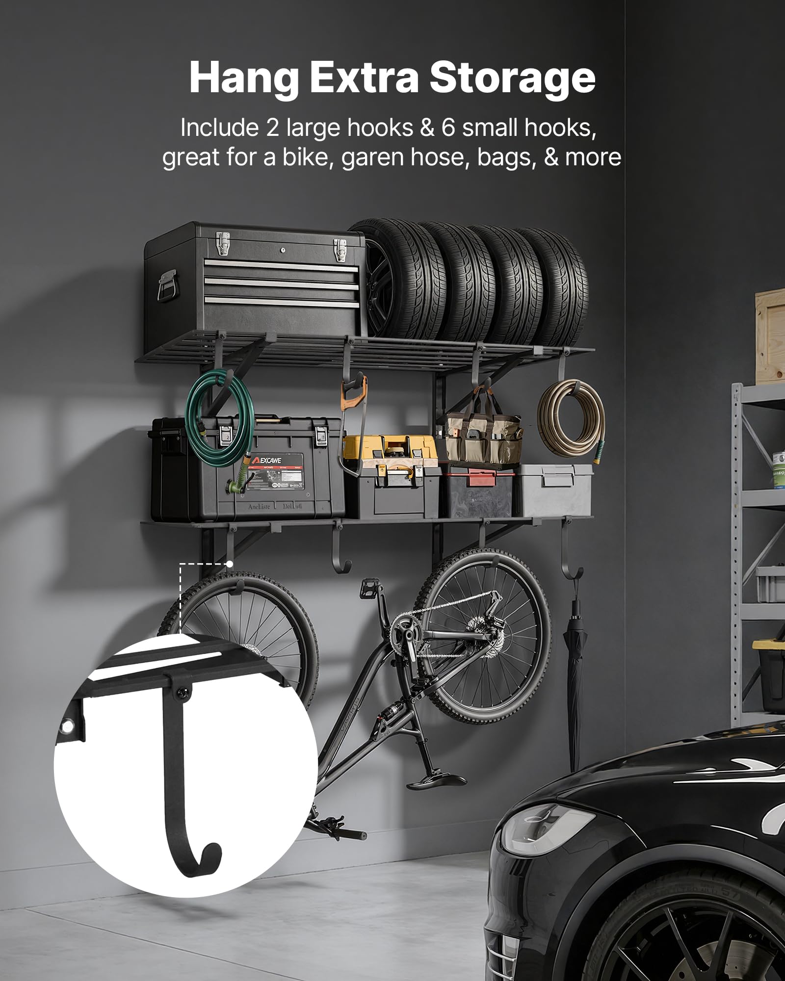 VEVOR 2er-Set Garagenregal 1219x615x305 mm Werkzeugaufbewahrung 118 kg pro Schicht Werkzeughalter Wand mit Haken 1219x615mm Regalfläche Aufbewahrungsregale Metallregal Werkzeug Organizer Wandregale
