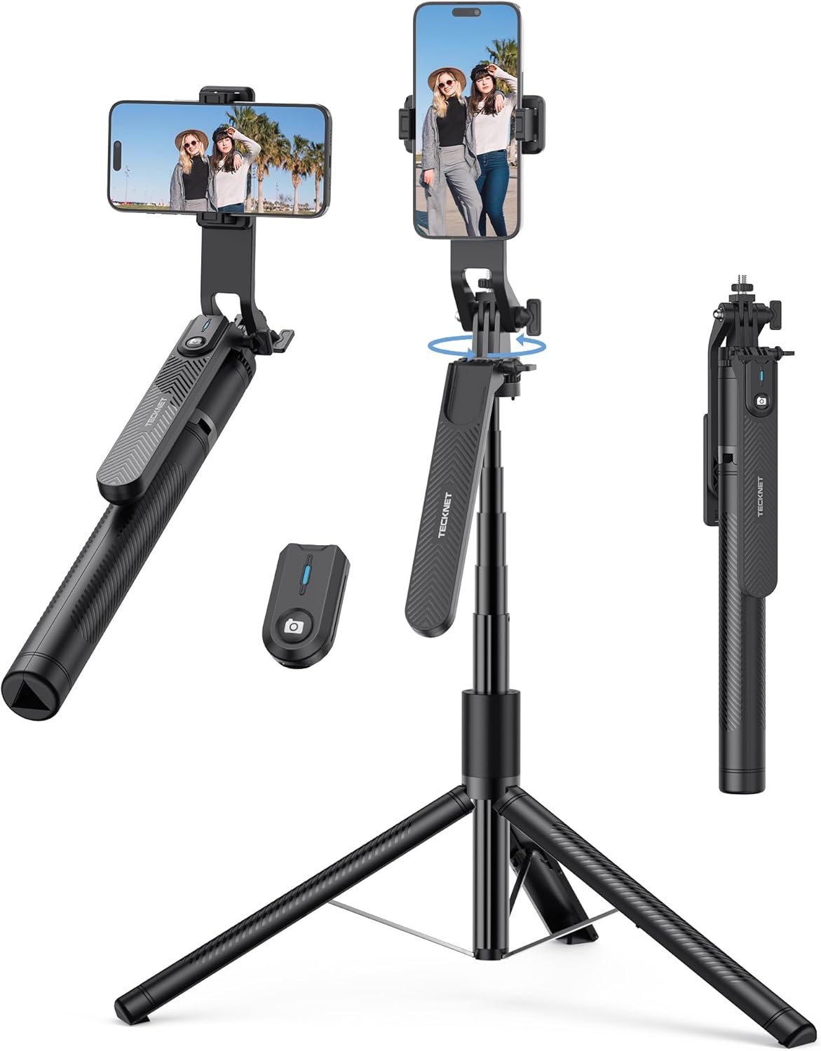 TECKNET 71″ Phone Tripod & Selfie Stick, Portable Extendable Cell Phone Tripod Stand with Wireless Remote and Phone Holder, with Wireless Remote Control for iPhone/Samsung/Android/Camera