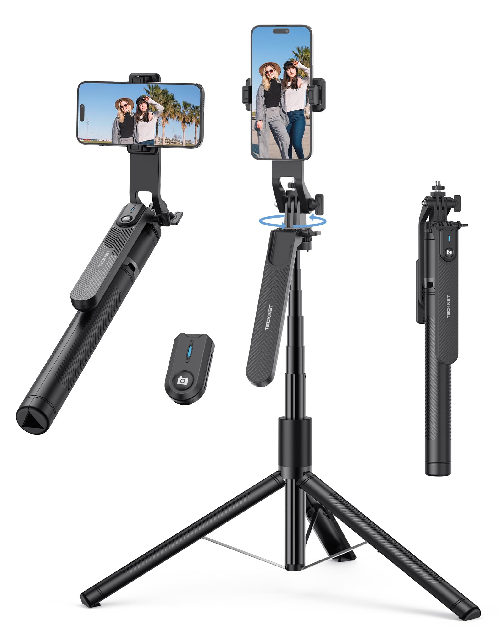 TECKNET 71" Phone Tripod & Selfie Stick, Portable Extendable Cell Phone Tripod Stand with Wireless Remote and Phone Holder, with Wireless Remote