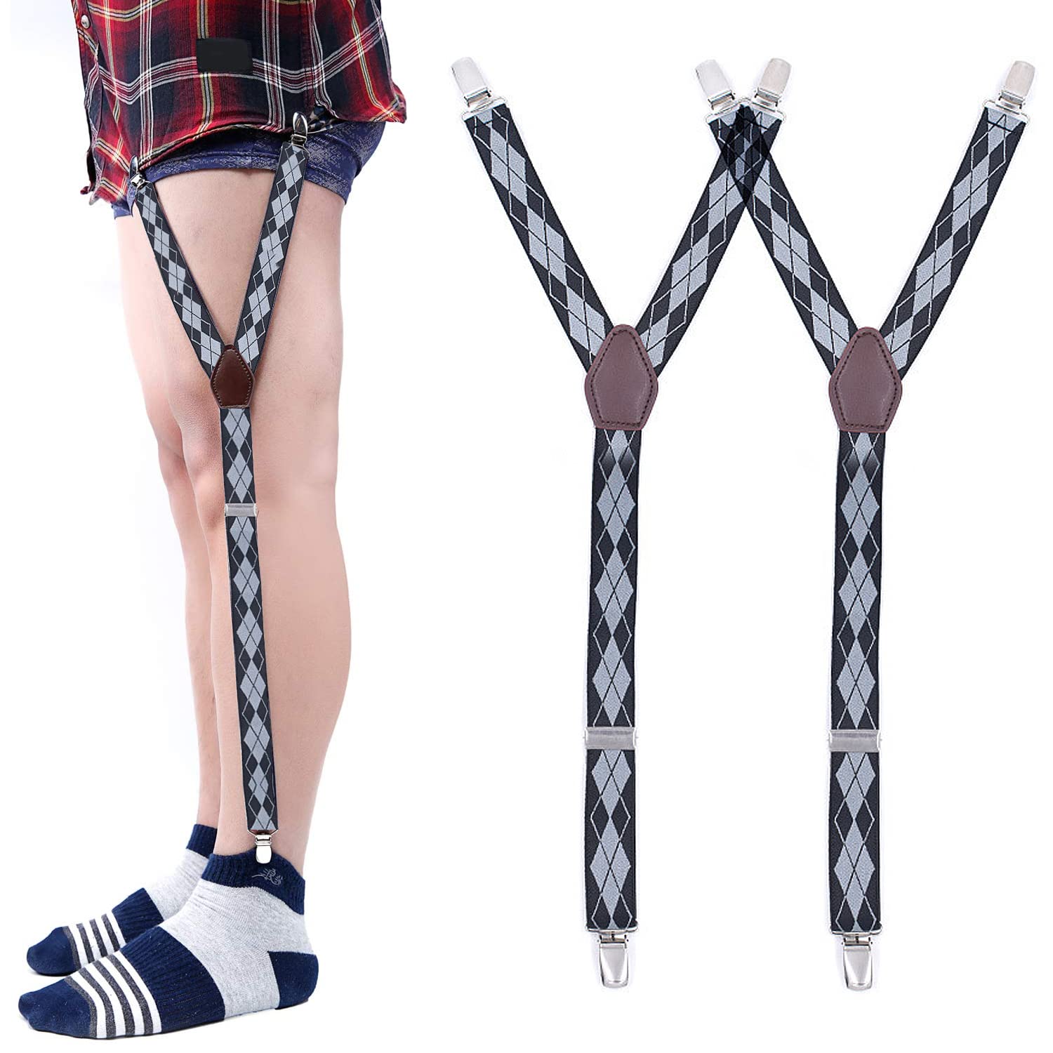 BenRan2/4 Pack Shirt Stays for Men Y-Style Adjustable Elastic Shirt Garters Holders Non-Slip Locking Clamps Shirt Tucker