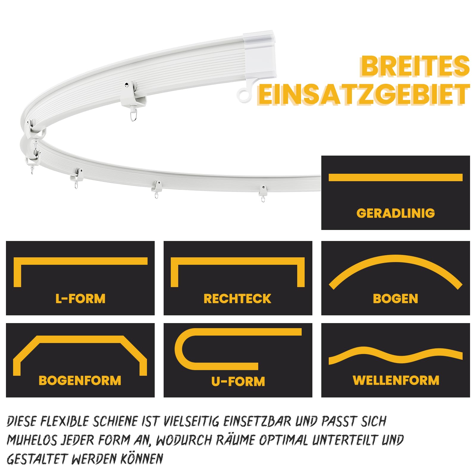 AJAZZ Blickdichter Vorhang als Falttür & Raumtrenner, Flexibler Paravent mit Biegsamer Schiene, Sichtschutz für Schlafzimmer, Balkon & Home Office, Grau, H213 x B254 cm (1er Pack)