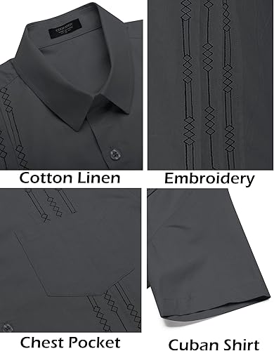 Miniatura 5 de COOFANDY Camisa guayabera cubana de algodón y lino para hombre, casual, manga corta, con botones, para verano y playa