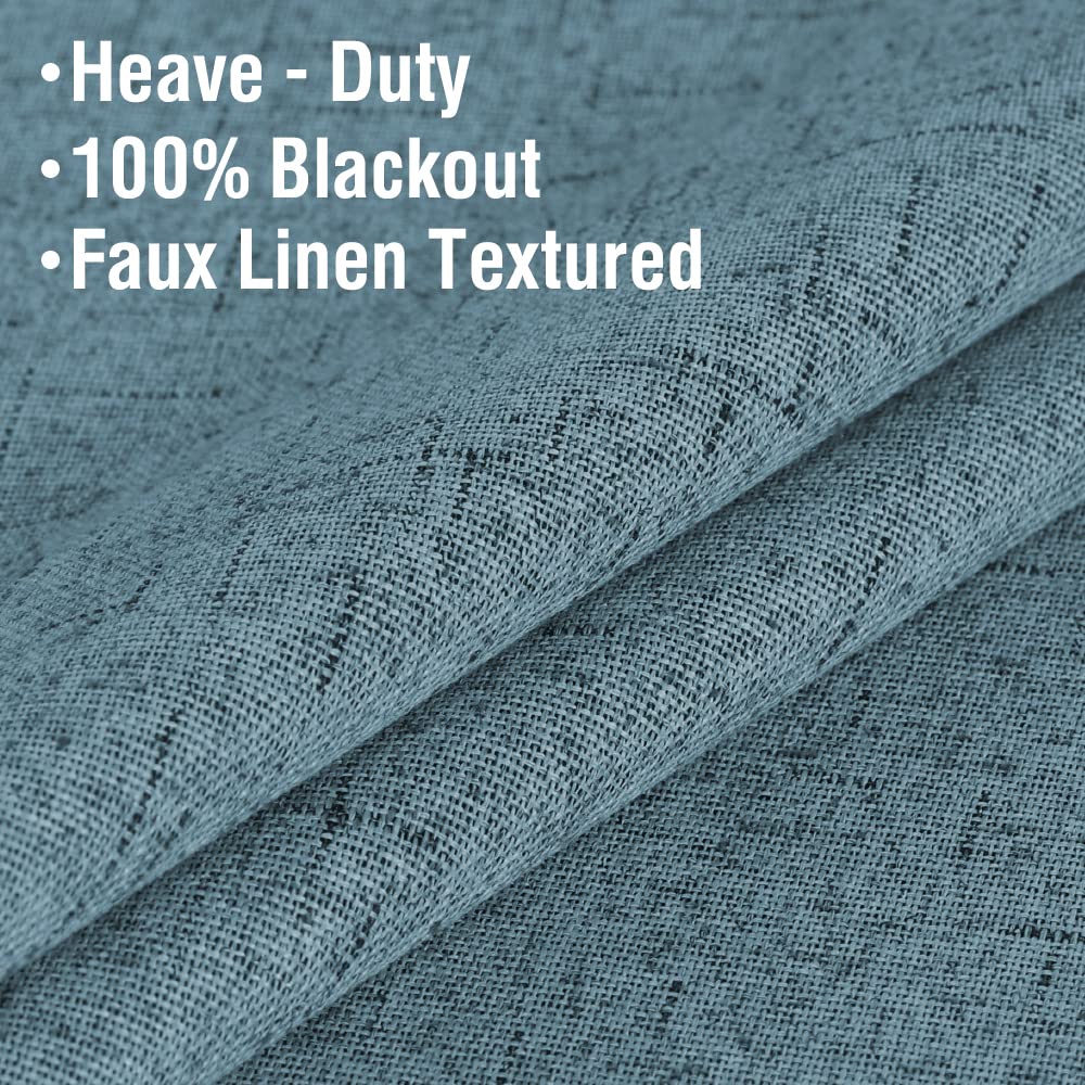 Linen Blackout Curtains 96 Inches Long 100% Absolutely Blackout Thermal Insulated Textured Linen Look Curtain Draperies Anti-Rust Grommet, Energy Saving with White Liner, 2 Panels, Stone Blue