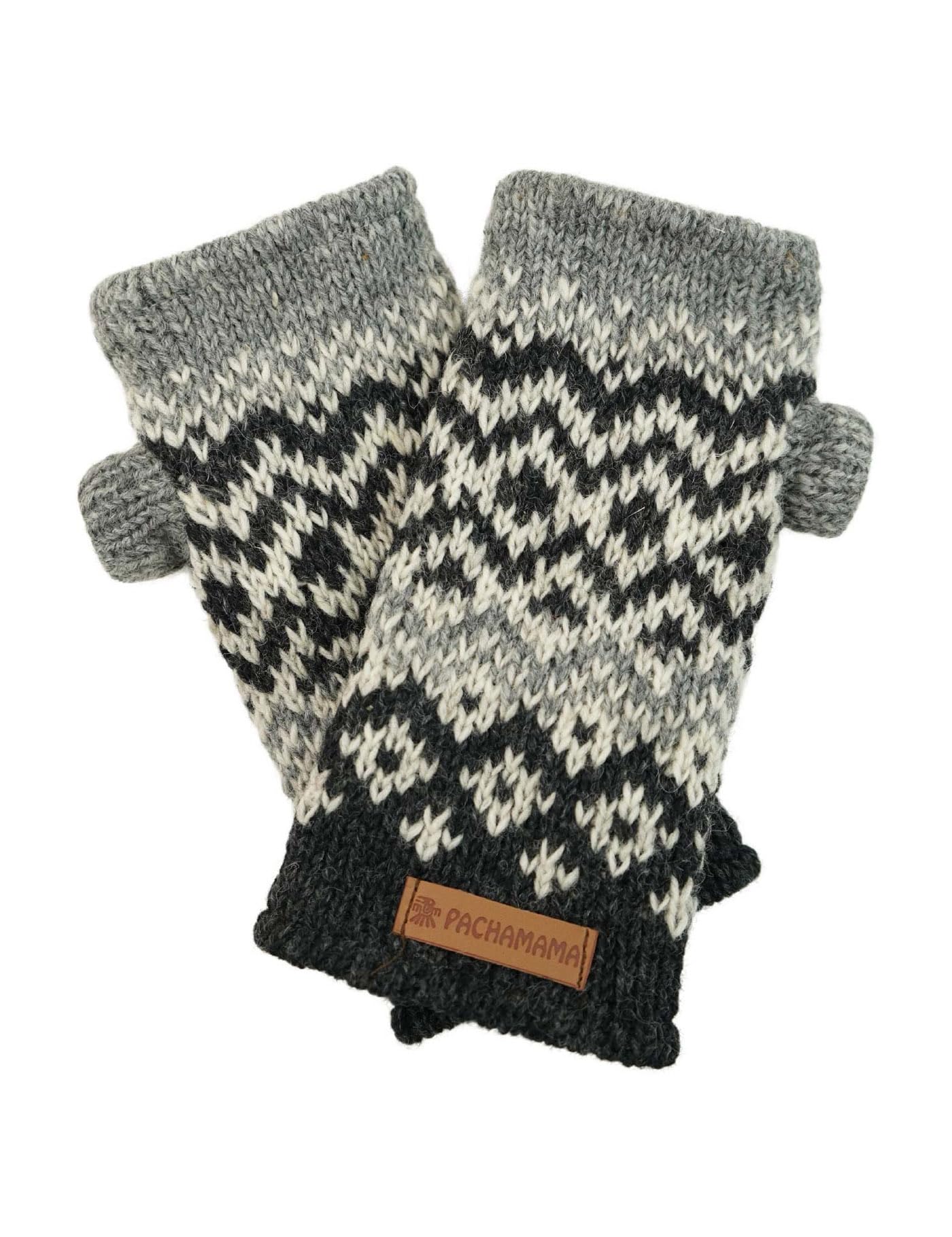 Pachamama Men Wool Hand Wrist Warmers Fleece Lined Handknitted Fairisle One-Size Handmade Thumbhole Thermal Extra Warm Fair Trade (Charcoal, One Size)