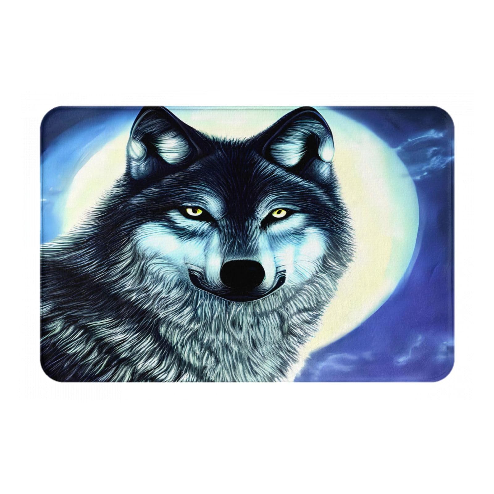 EkcoS Wolf Under Moon Indoor Door Mat Retro Floor Mat, Non Slip Front Door Mat Soft Quick Absorbent Doormats, Dust Dirt Resist Door Mats(16âœ–24in)