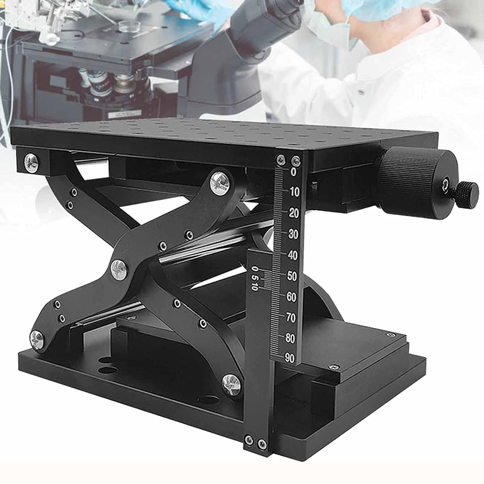 NVIVNManual Lab Jack Optical Lift, Manual Lifting Platform Table Manual Lab, 120mm Travel Z Axis, Can Be Used In Capacitive Touch Screen Production Equipment, Fixtures, Optical Instruments, Etc