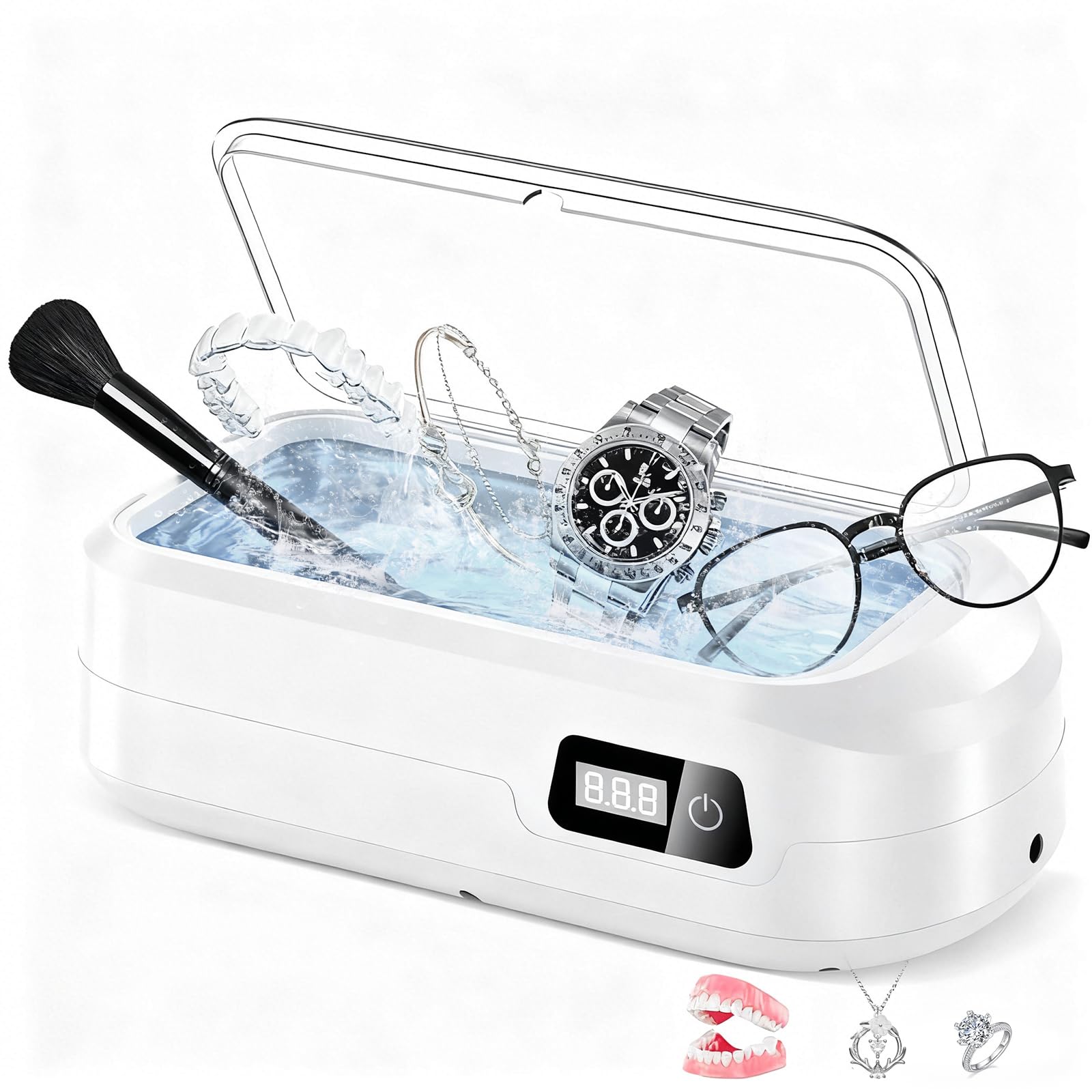 Ultraschallreinigungsgerät Brille, 49KHz Hochfrequenz Ultraschallreiniger Professioneller mit 4 Modi, 600ml Sonic Cleaner mit digitalem Timer für Brillen, Ringe, Fingerringe, Zahnersatz
